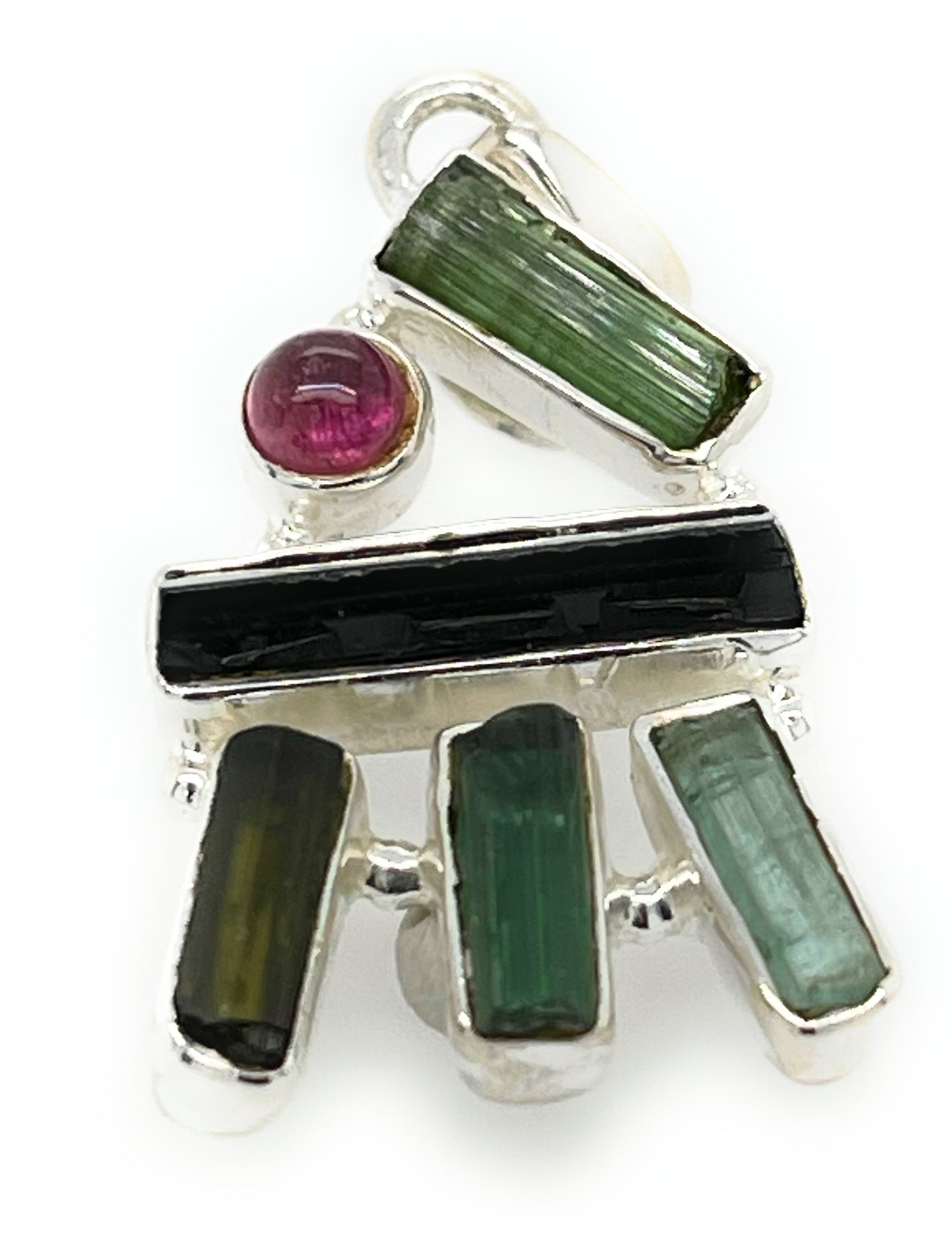 Natural Green Tourmaline, Pink Tourmaline 925 Solid Sterling Silver Pendant 34mm - Natural Rocks by Kala