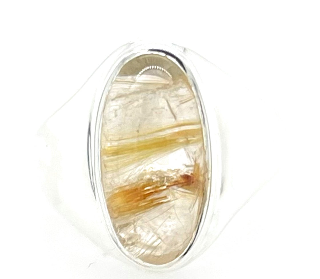 Genuine Golden Rutilated Quartz 925 Solid Sterling Silver Unisex Ring Size 8.75 - Natural Rocks by Kala