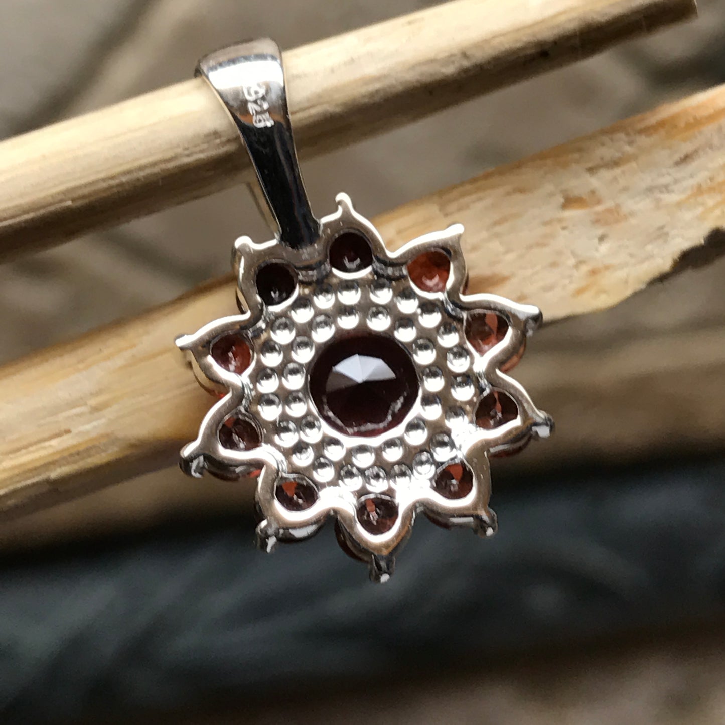 Genuine 6ct Fire Garnet 925 Solid Sterling Silver Pendant 24mm - Natural Rocks by Kala