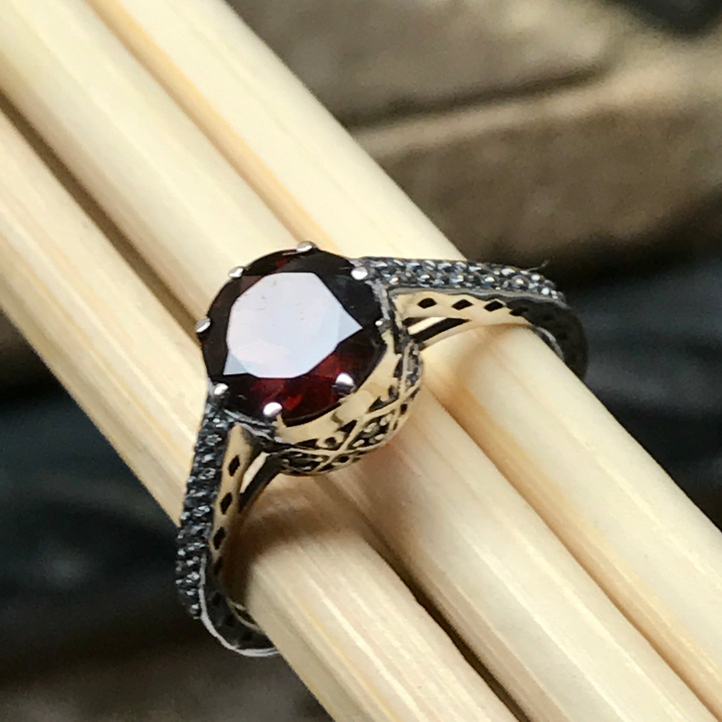 Natural 1ct Pyrope Garnet 925 Solid Sterling Silver Engagement Ring Size 6, 8 - Natural Rocks by Kala