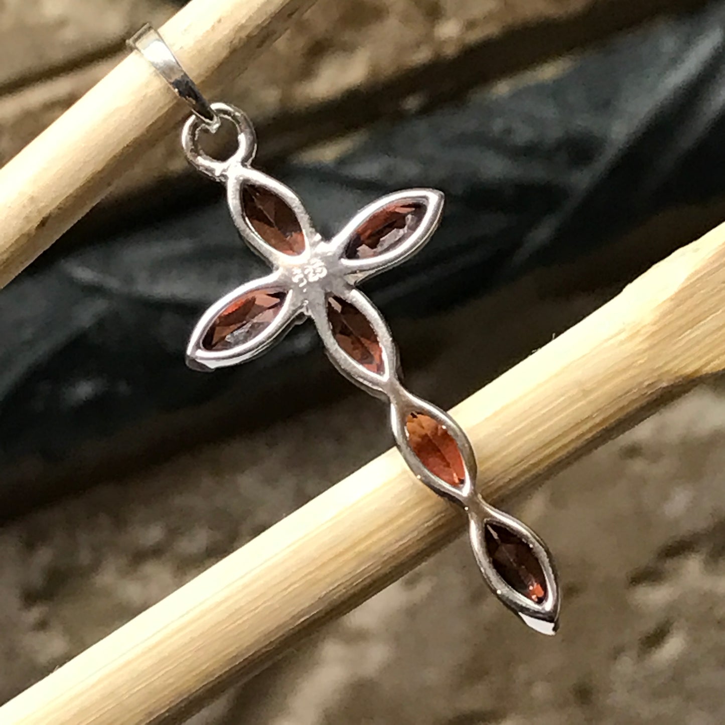 Natural 2.5ct Fire Garnet 925 Solid Sterling Silver Cross Pendant 38mm - Natural Rocks by Kala