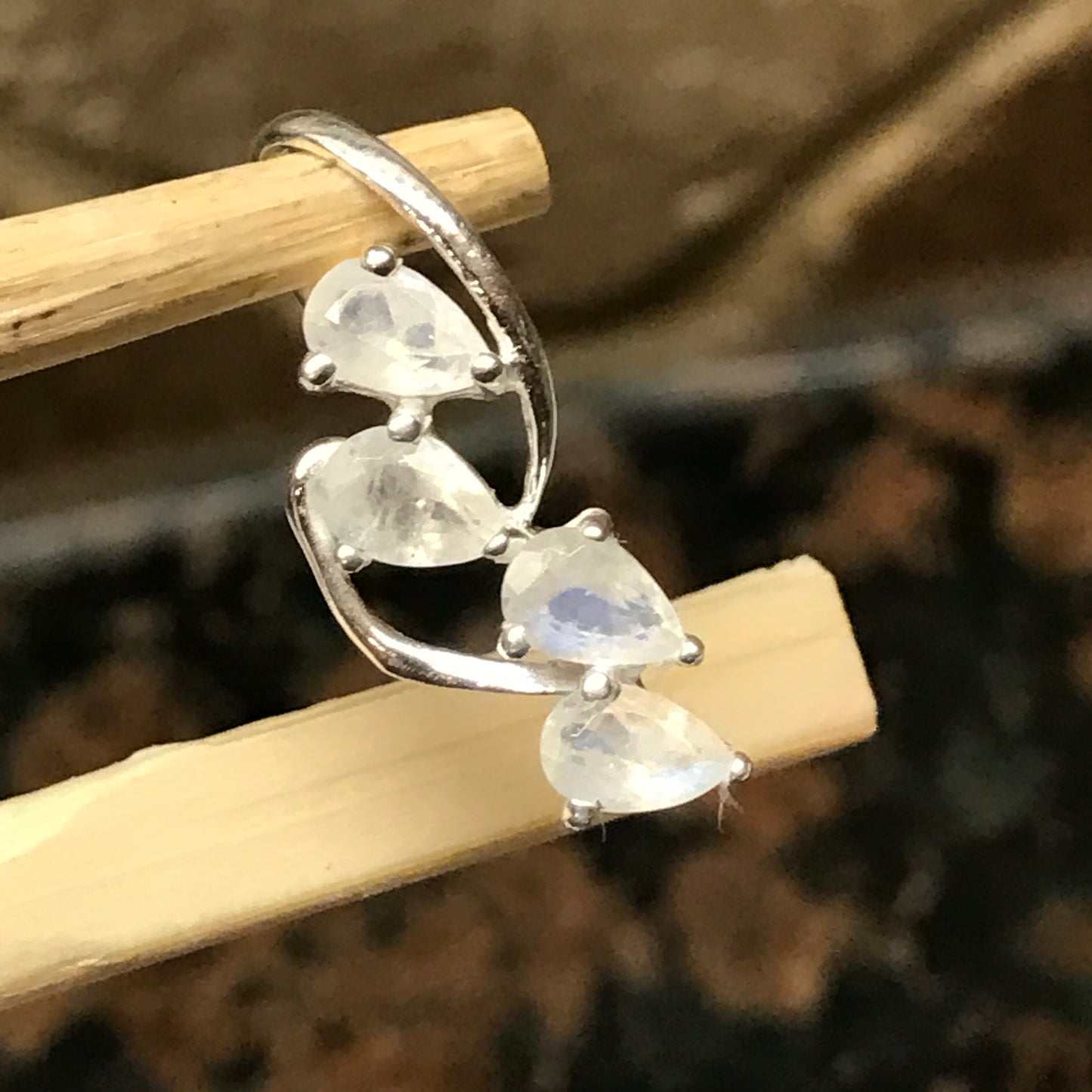 Natural Rainbow Moonstone 925 Solid Sterling Silver Pendant 25mm - Natural Rocks by Kala