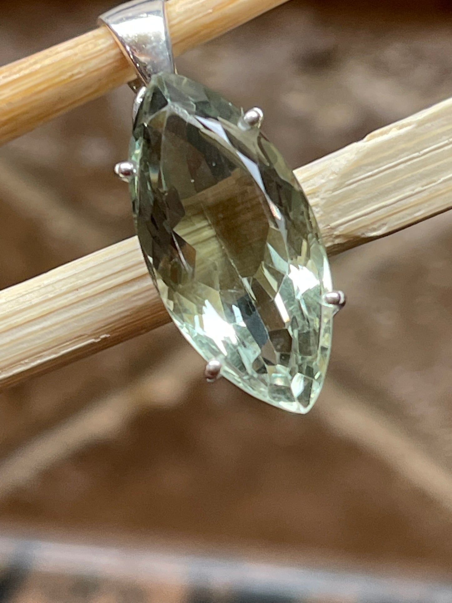 Natural Green Amethyst 925 Solid Sterling Silver Pendant 30mm - Natural Rocks by Kala