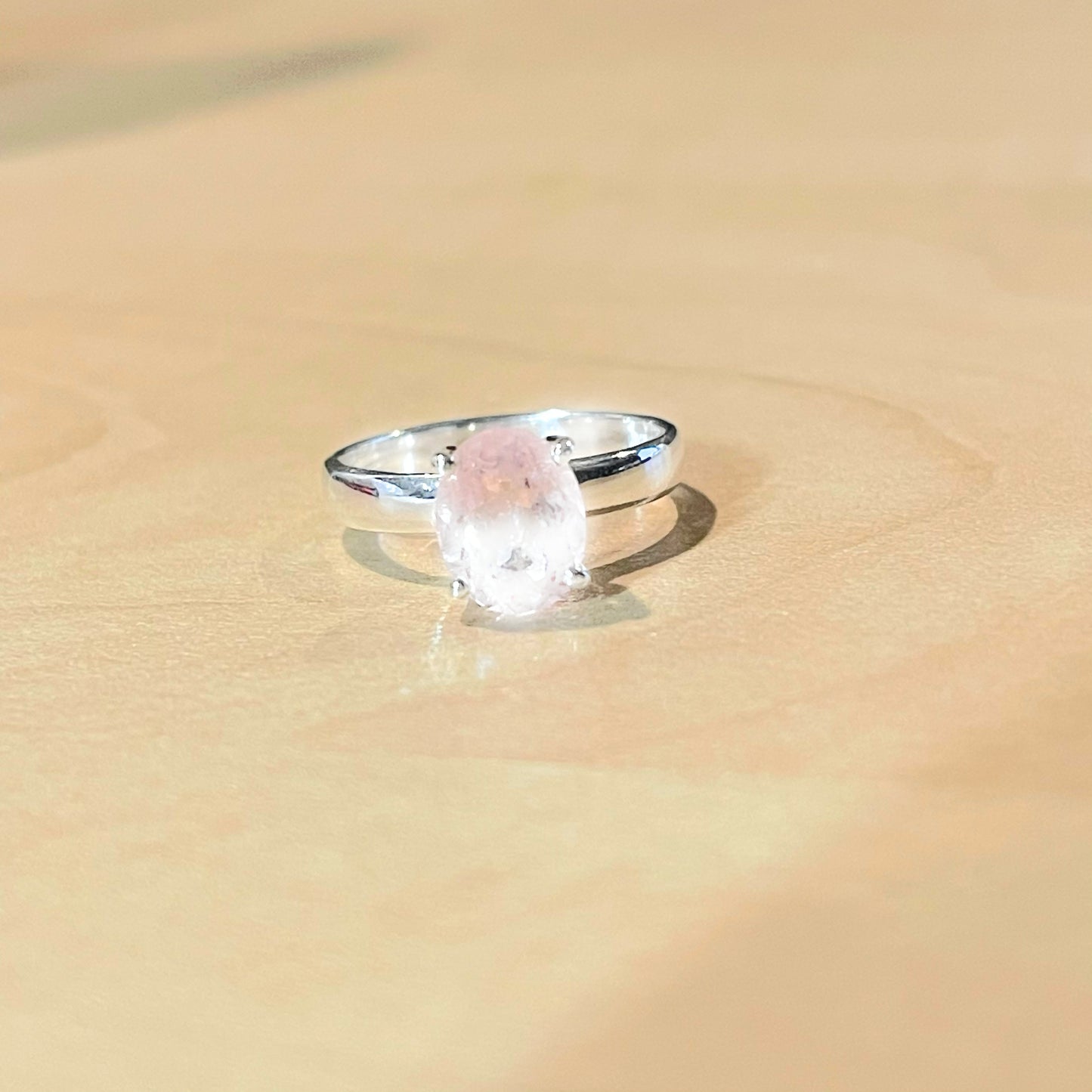 Natural Pink Morganite 925 Sterling Silver Engagement Ring Size 6.25, 7 - Natural Rocks by Kala
