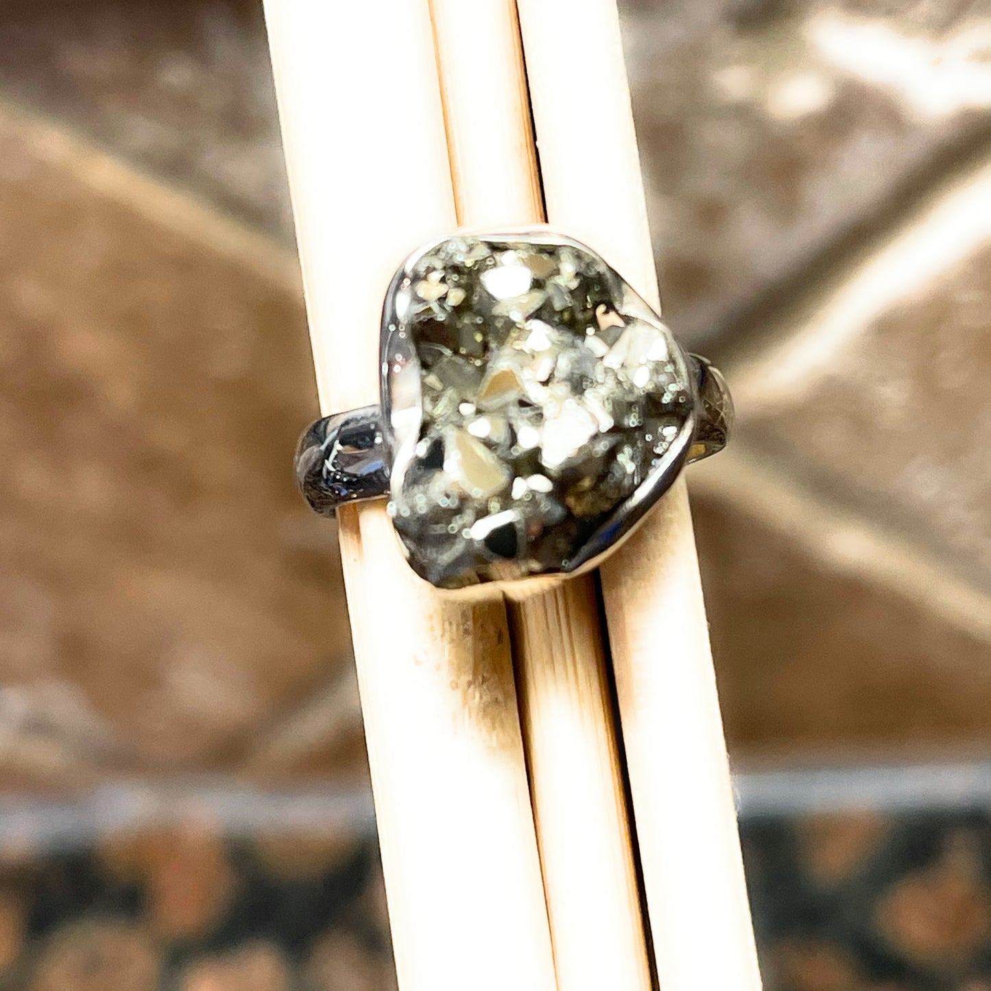 Genuine Pyrite Druzy 925 Solid Sterling Silver Unisex Ring Size 8 - Natural Rocks by Kala