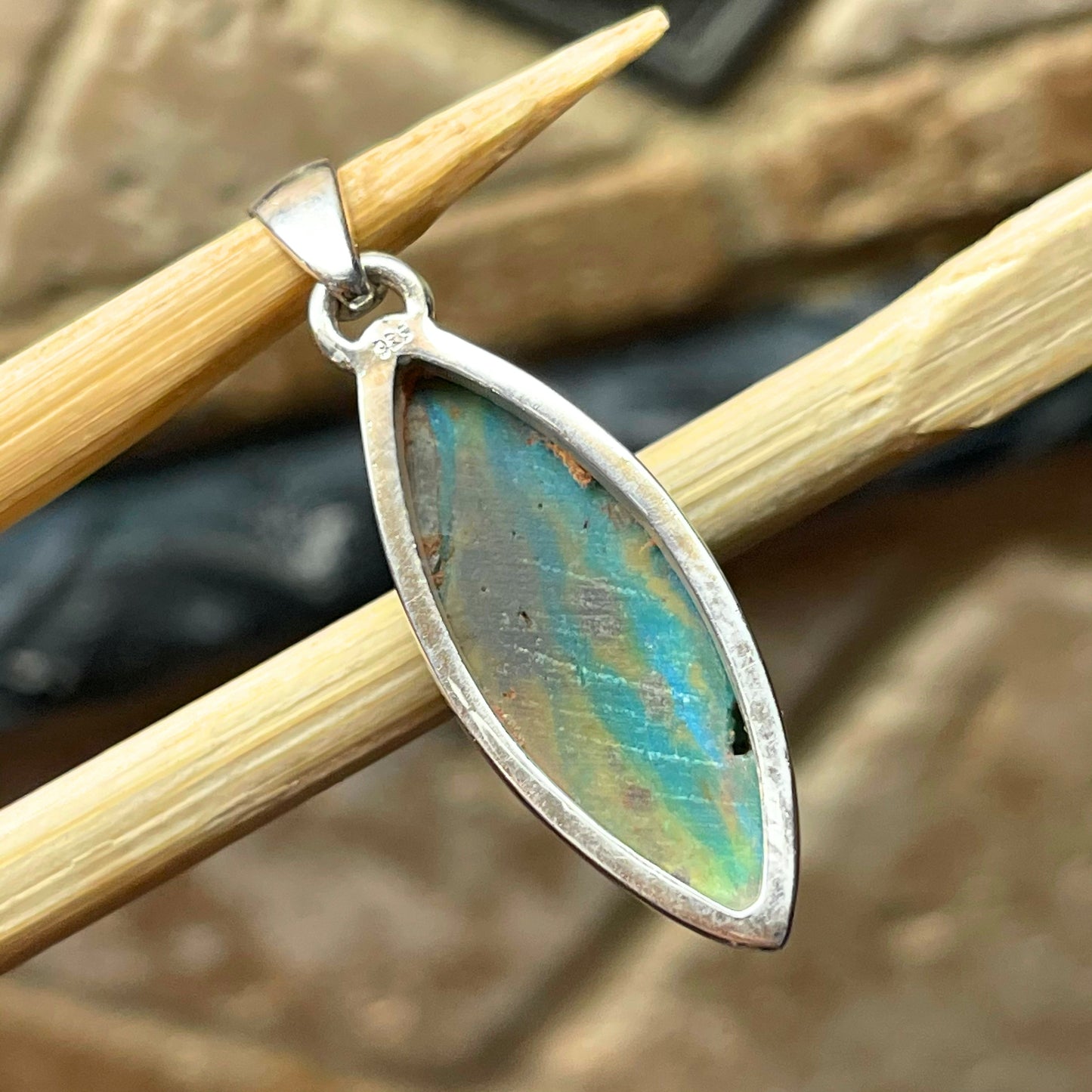 Natural Stunning Picture Blue Peruvian Opal 925 Sterling Silver Pendant 35mm - Natural Rocks by Kala