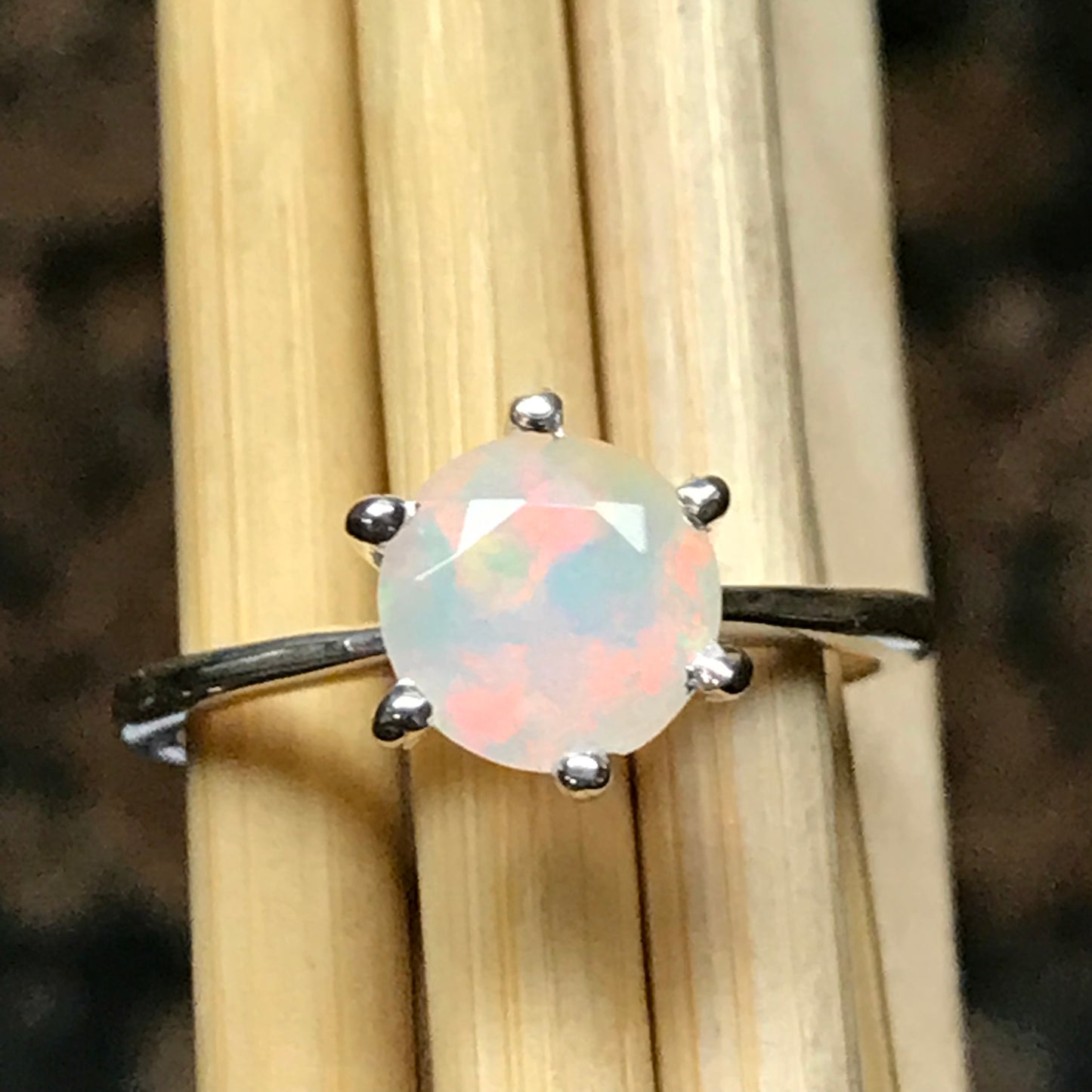 Genuine Ethiopian Opal 925 Solid Sterling Silver Engagement Ring Size 5, 6, 7, 8, 9 - Natural Rocks by Kala