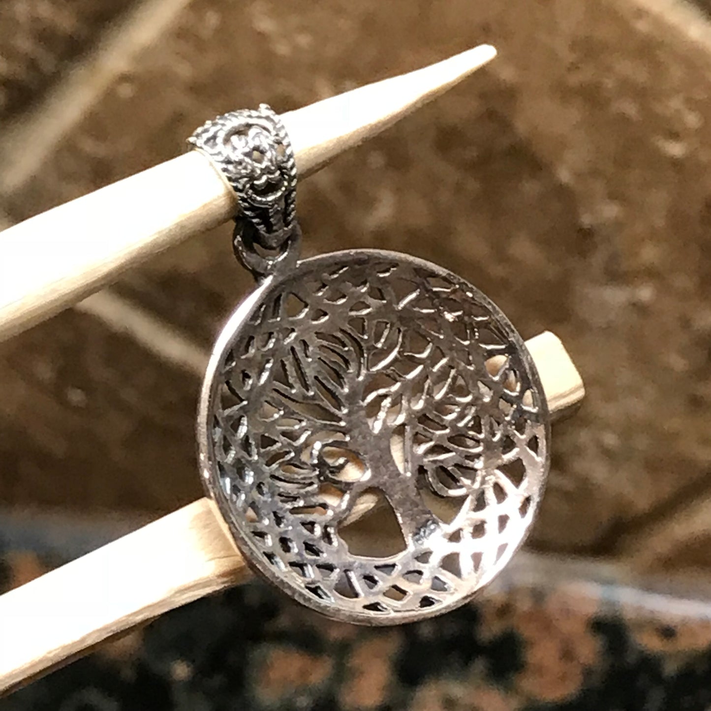 Tree of Life 925 Solid Sterling Silver Pendant 34mm - Natural Rocks by Kala