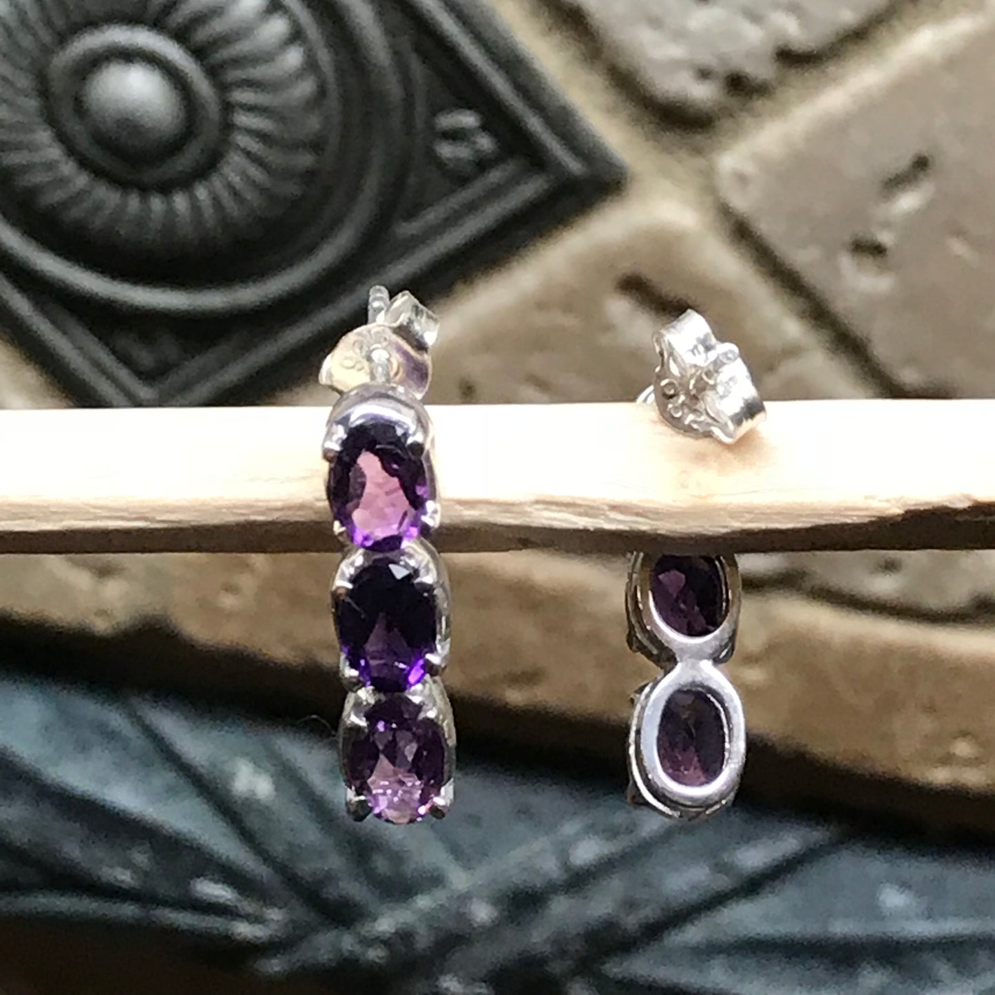 Natural 3.5ct Purple Amethyst 925 Solid Sterling Silver Earrings 18mm - Natural Rocks by Kala