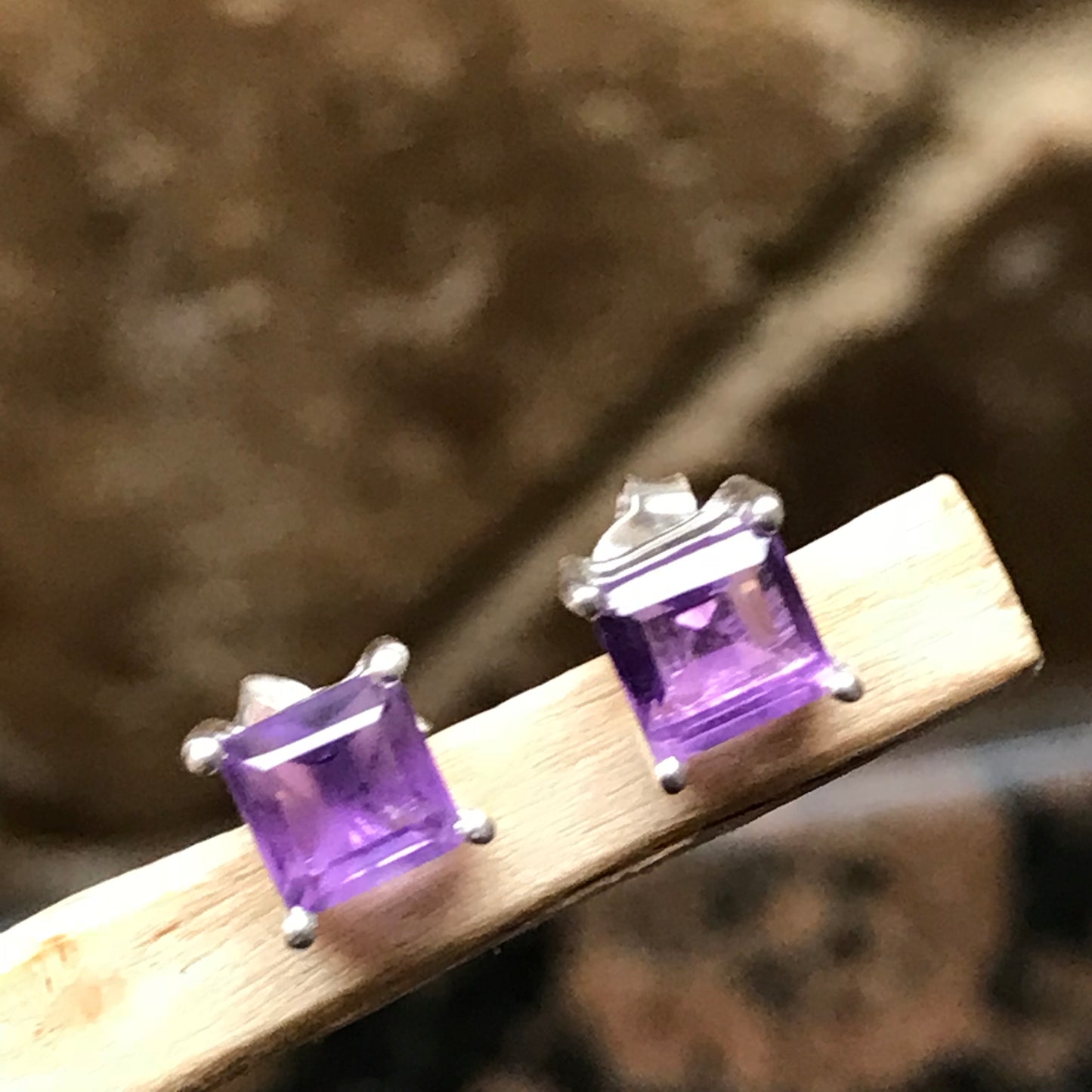 Natural 1.5ct Purple Amethyst 925 Solid Sterling Silver Earrings 5mm - Natural Rocks by Kala