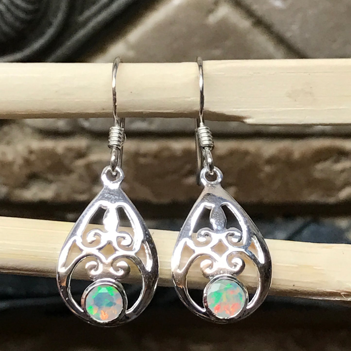 Genuine Ethiopian Opal 925 Solid Sterling Silver Earrings 30mm - Natural Rocks by Kala