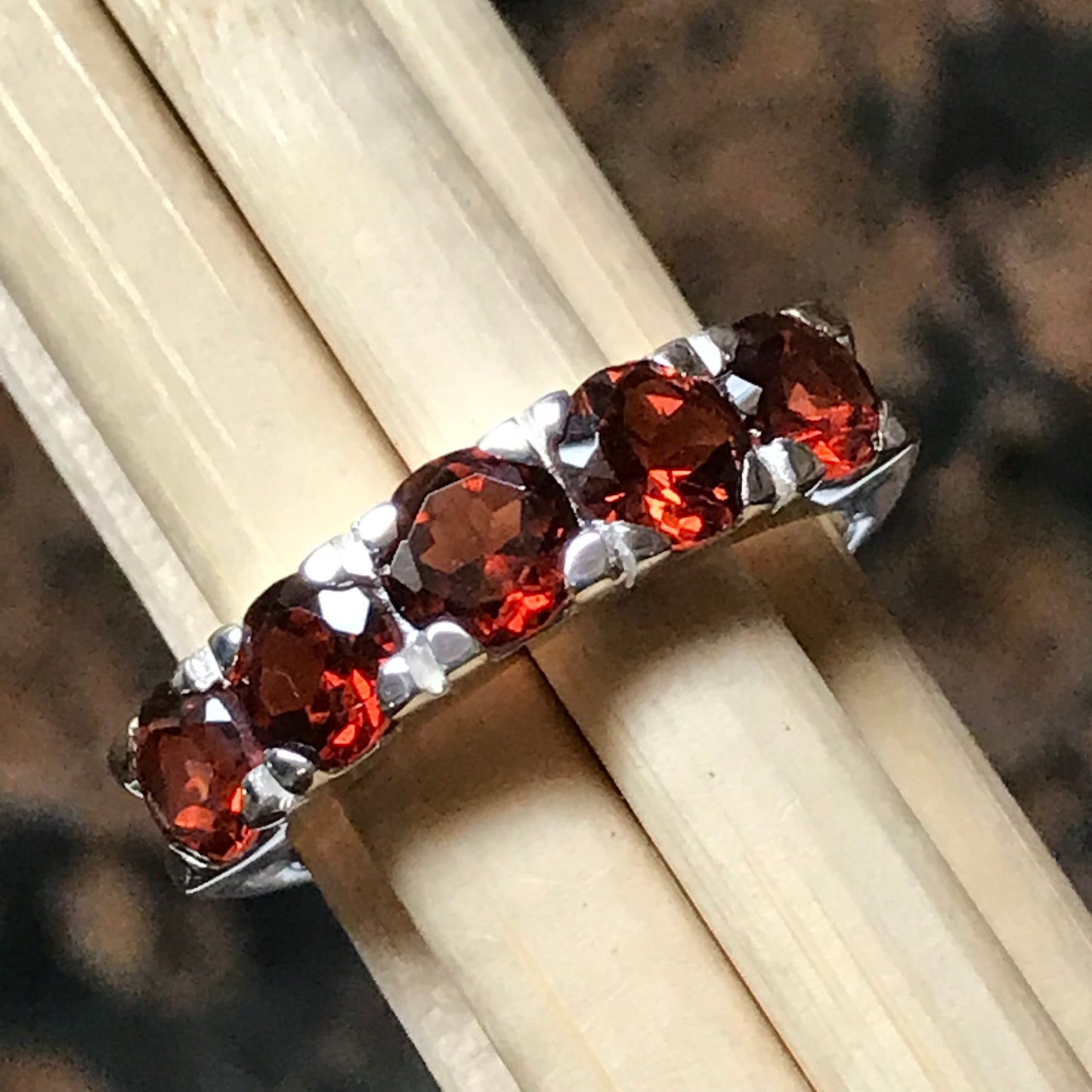 Natural 4ct Pyrope Garnet 925 Solid Sterling Silver Band Ring Size 6, 8, 9 - Natural Rocks by Kala