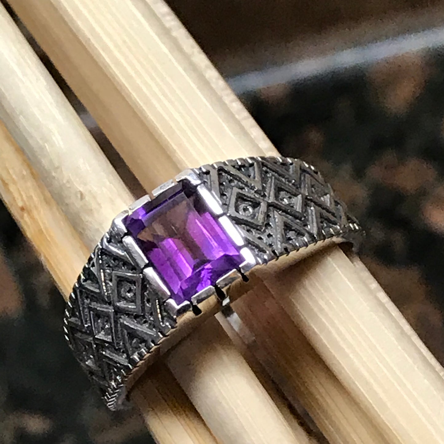 Genuine 2ct Purple Amethyst 925 Solid Sterling Silver Men's Ring Size 7, 8, 9, 10, 11, 12, 13 - Natural Rocks by Kala