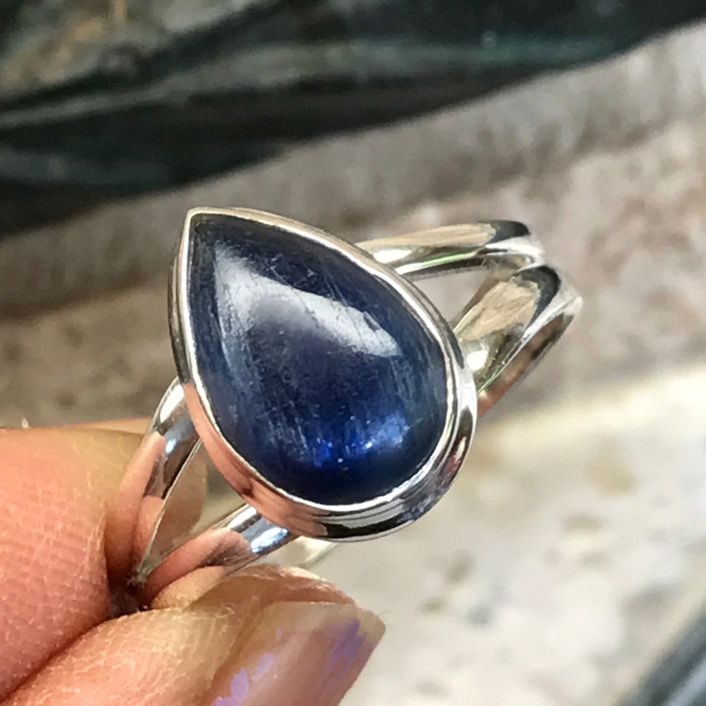 Natural Cabochan Royal Blue Kyanite 925 Solid Sterling Silver Engagement Ring Size 7.25, 8.5 - Natural Rocks by Kala