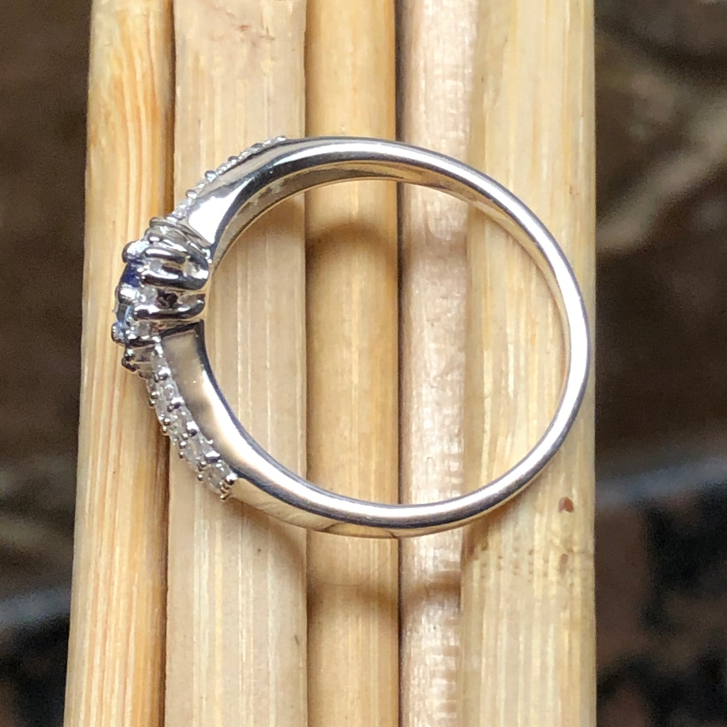 Genuine Blue Tanzanite, White Sapphire 925 Solid Sterling Silver Engagement Ring Size 6, 7, 8, 9 - Natural Rocks by Kala