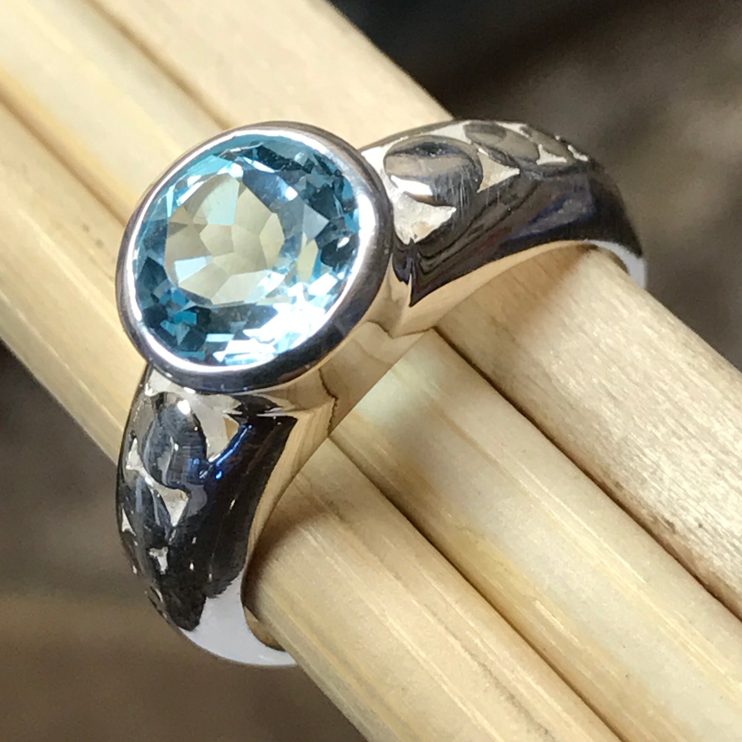 Genuine 1ct Blue Topaz 925 Solid Sterling Silver Engagement Ring Size 6, 7, 8, 9 - Natural Rocks by Kala