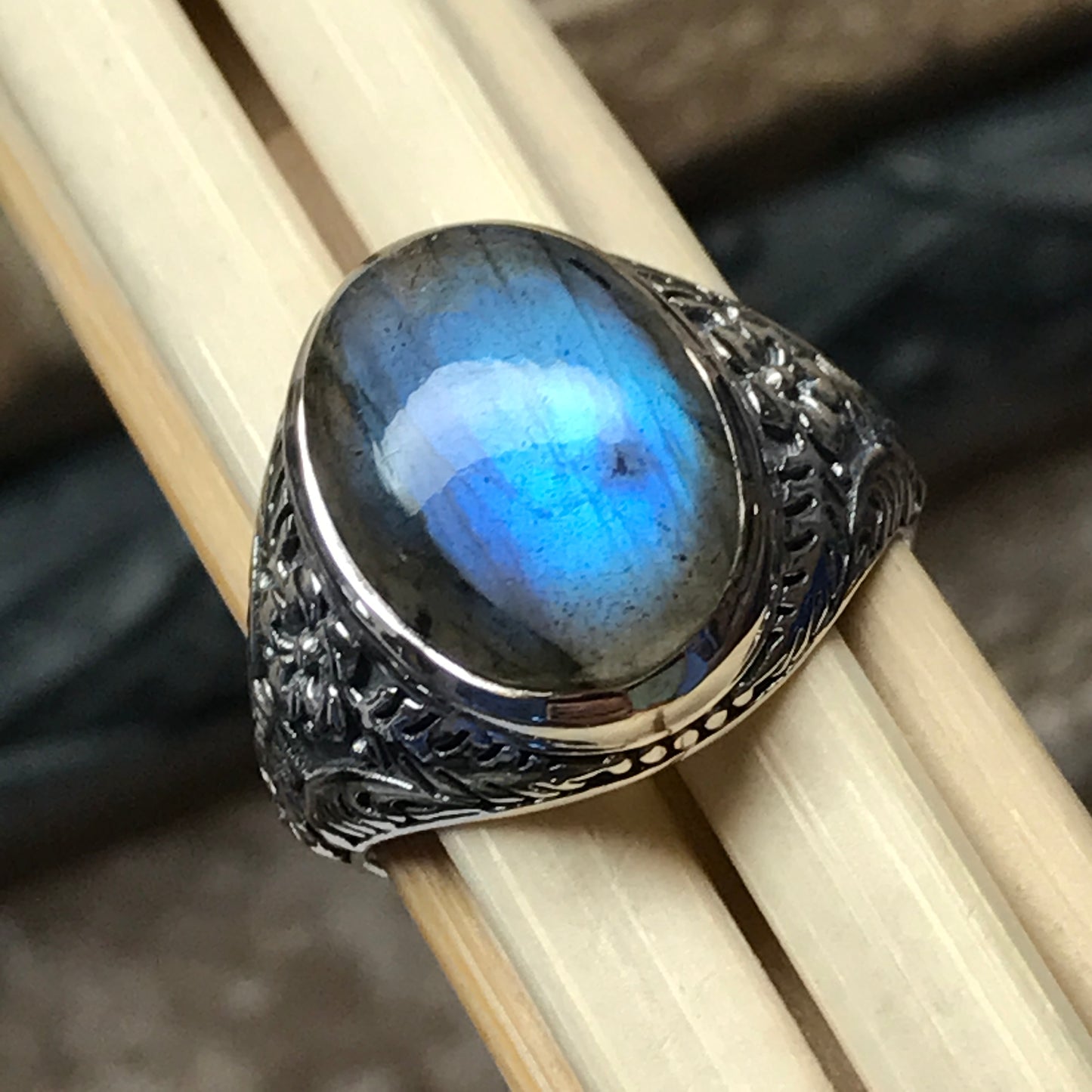 Natural Blue Labradorite 925 Solid Sterling Silver Men's Ring Size 7, 8, 9, 10, 11, 12, 13 - Natural Rocks by Kala