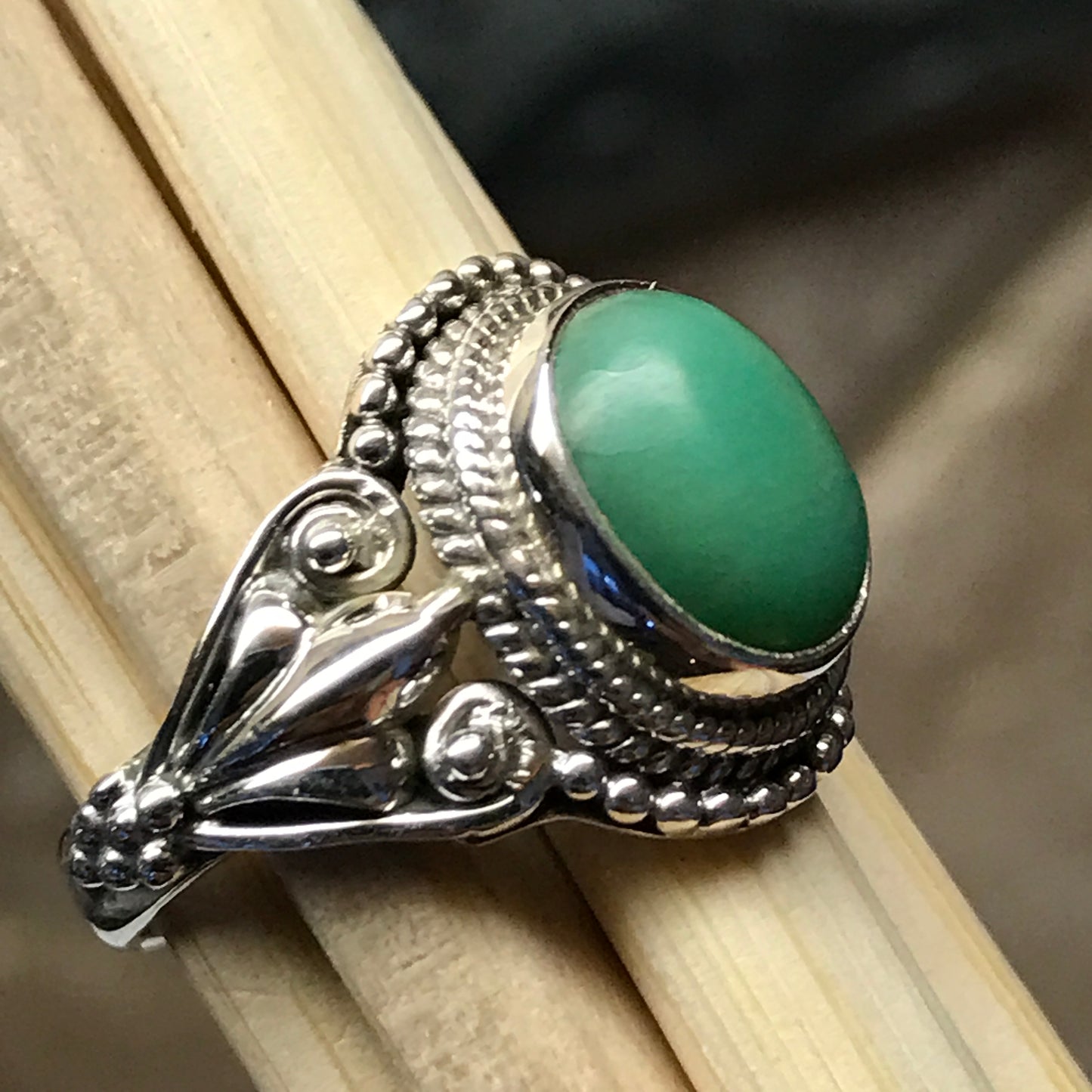 Natural Green Chrysoprase 925 Solid Sterling Silver Engagement Ring Size 6, 7, 8, 9 - Natural Rocks by Kala
