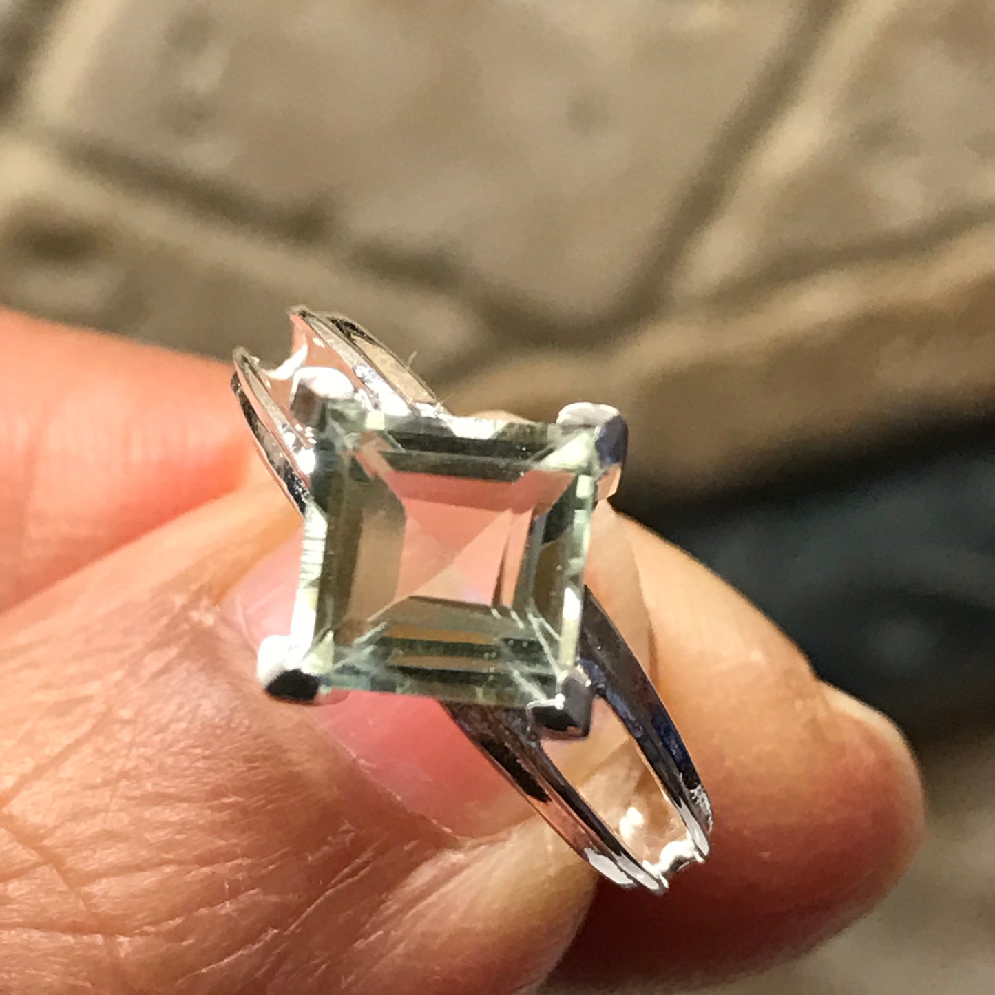 Natural 1.5ct Green Amethyst 925 Solid Sterling Silver Engagement Ring Size 6, 7, 9 - Natural Rocks by Kala