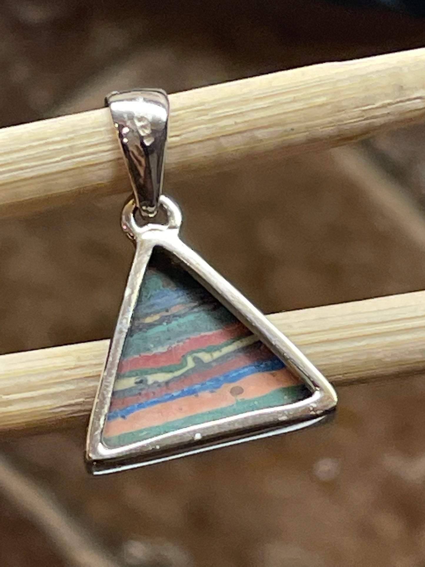 Rainbow Calsilica 925 Solid Sterling Silver Pendant 27mm - Natural Rocks by Kala