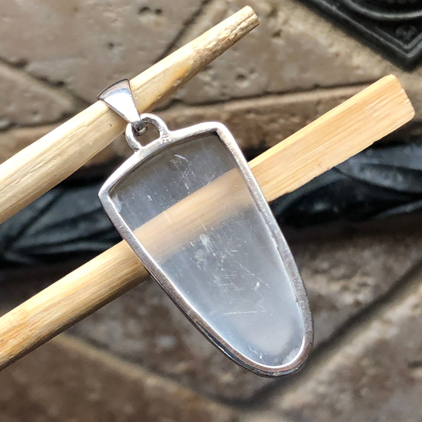 Genuine White Selenite 925 Solid Sterling Silver Pendant 45mm - Natural Rocks by Kala