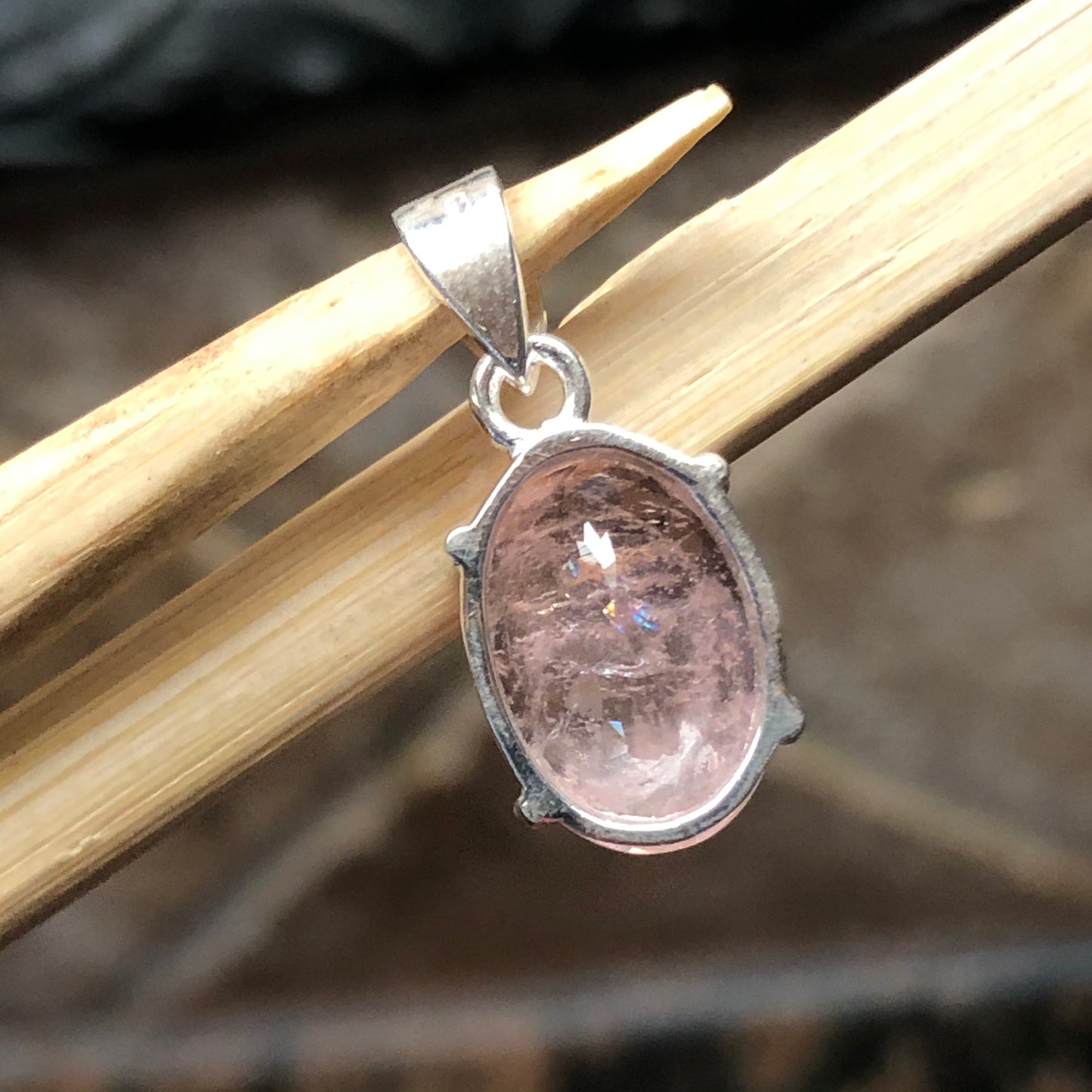 Natural 8ct Pink Morganite 925 Sterling Silver Pendant 20mm - Natural Rocks by Kala