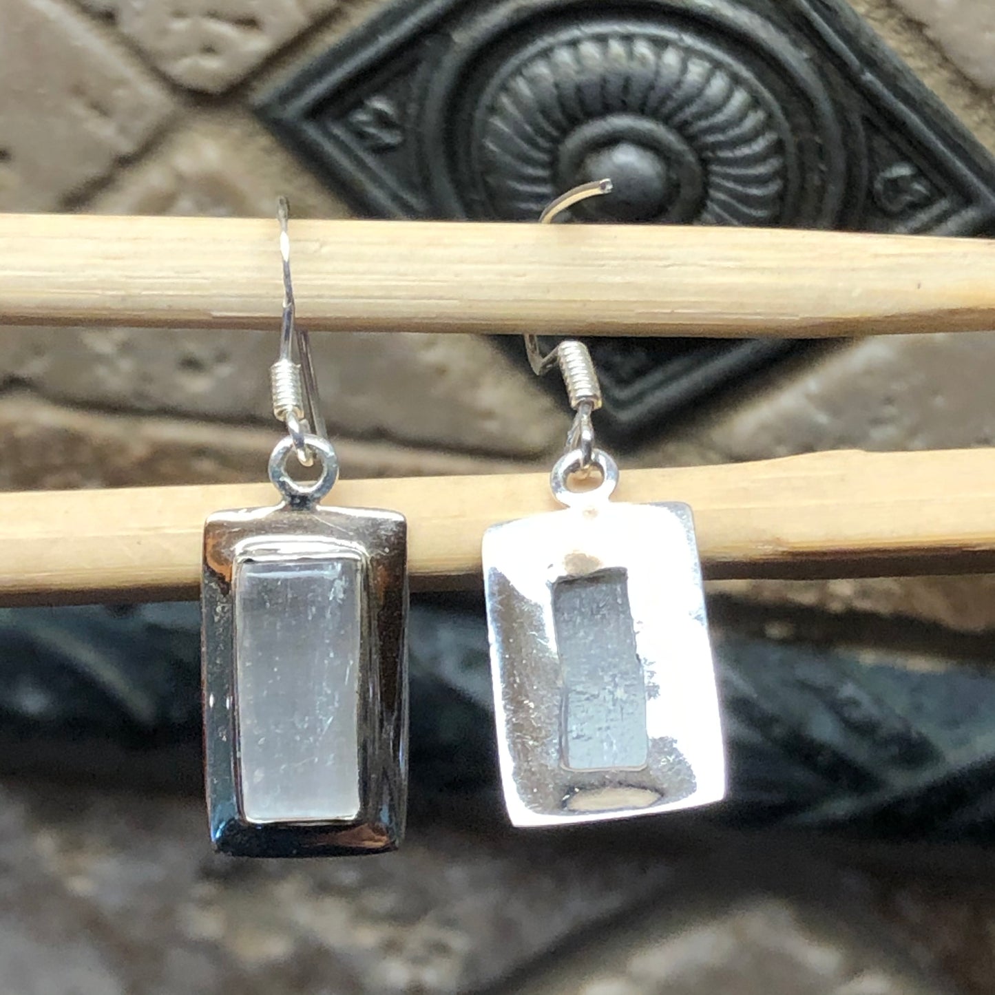 Genuine White Selenite 925 Solid Sterling Silver Earrings 35mm - Natural Rocks by Kala