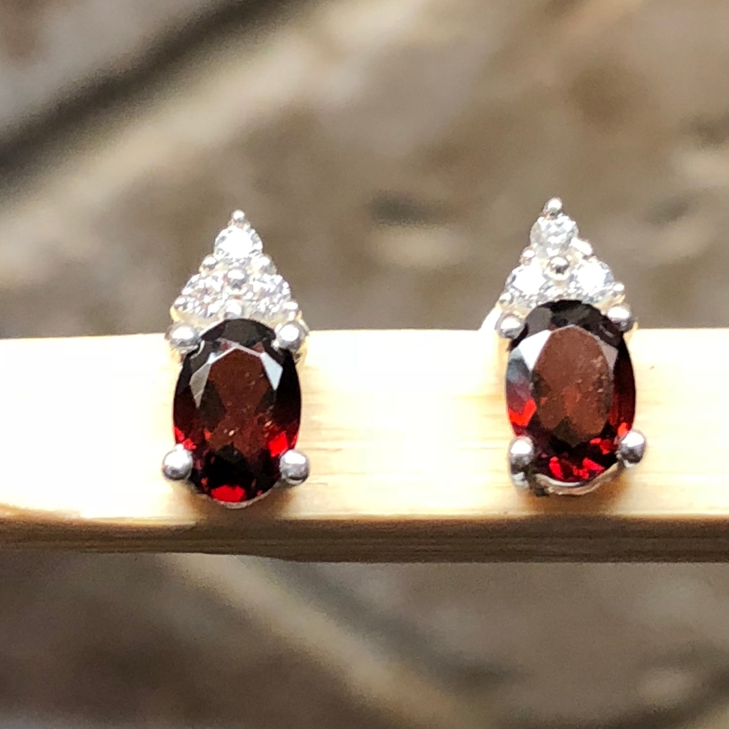 Natural 1.5ct Garnet 925 Solid Sterling Silver Earrings 10mm - Natural Rocks by Kala