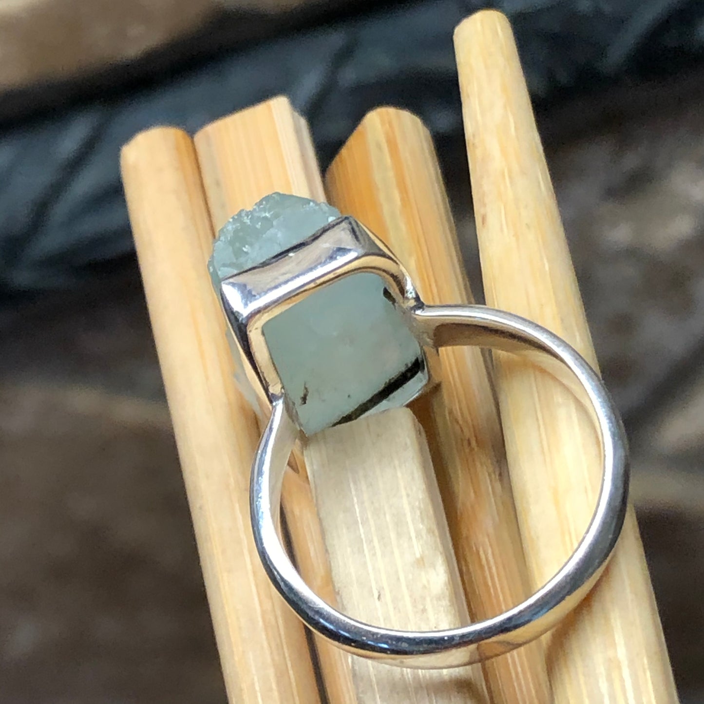 Natural Aquamarine 925 Solid Sterling Silver Unisex Ring Size 7 - Natural Rocks by Kala