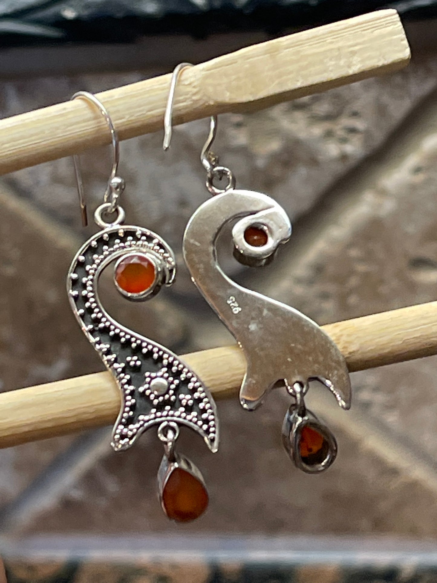 Natural Carnelian 925 Solid Sterling Silver Earrings 50mm - Natural Rocks by Kala