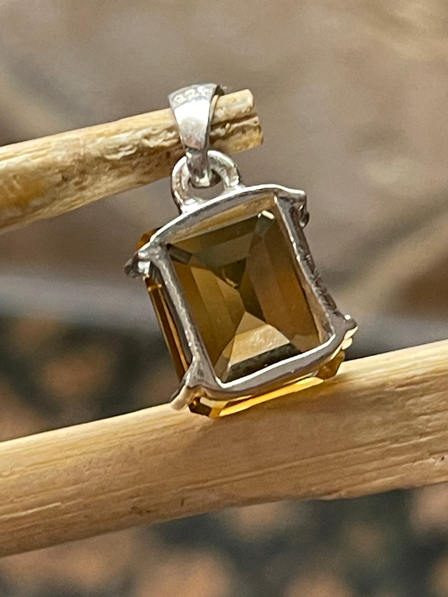 Natural Cognac Quartz 925 Solid Sterling Silver Pendant 18mm - Natural Rocks by Kala
