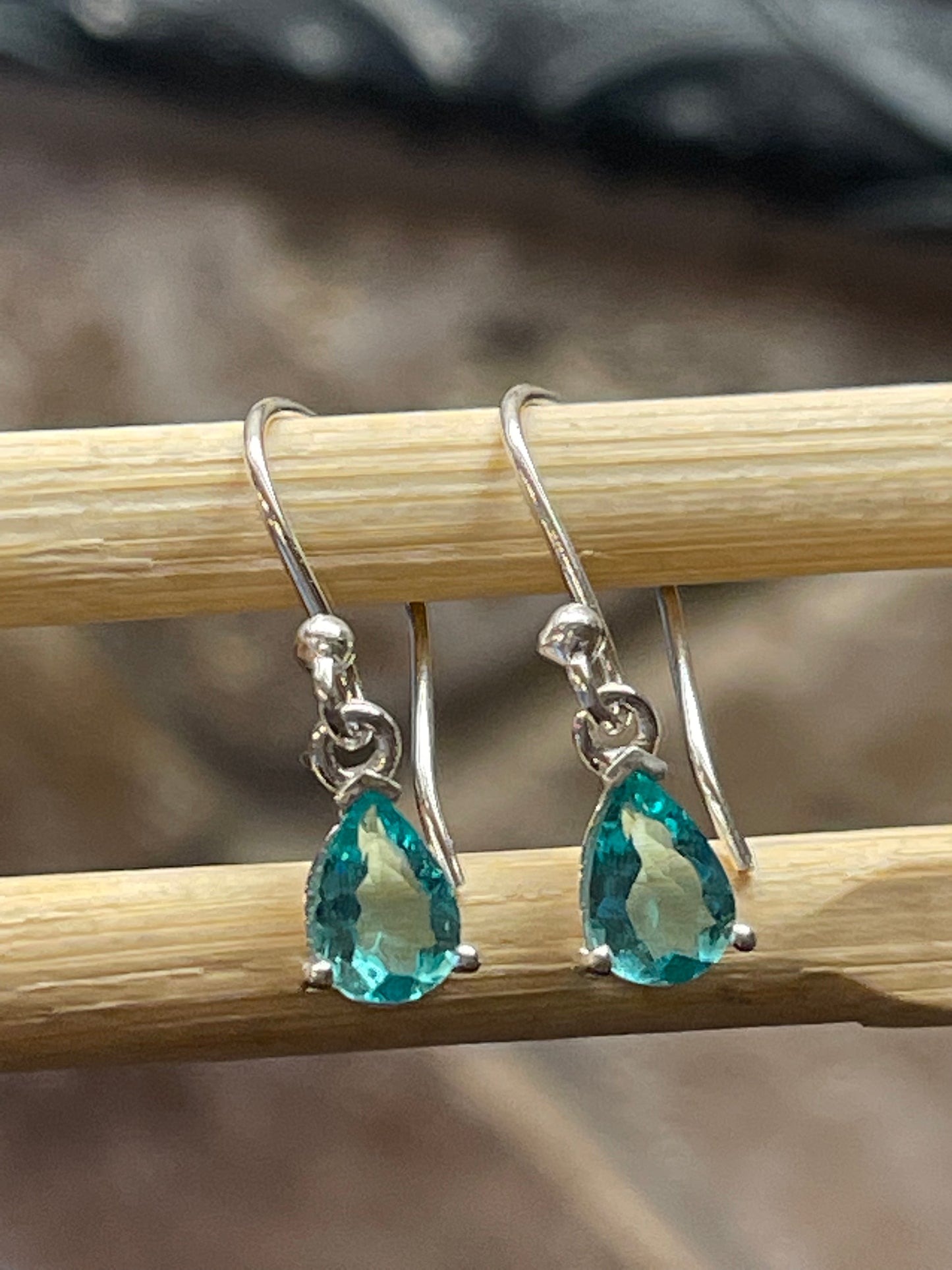 Genuine Neon Blue Apatite 925 Solid Sterling Silver Earrings 20mm - Natural Rocks by Kala