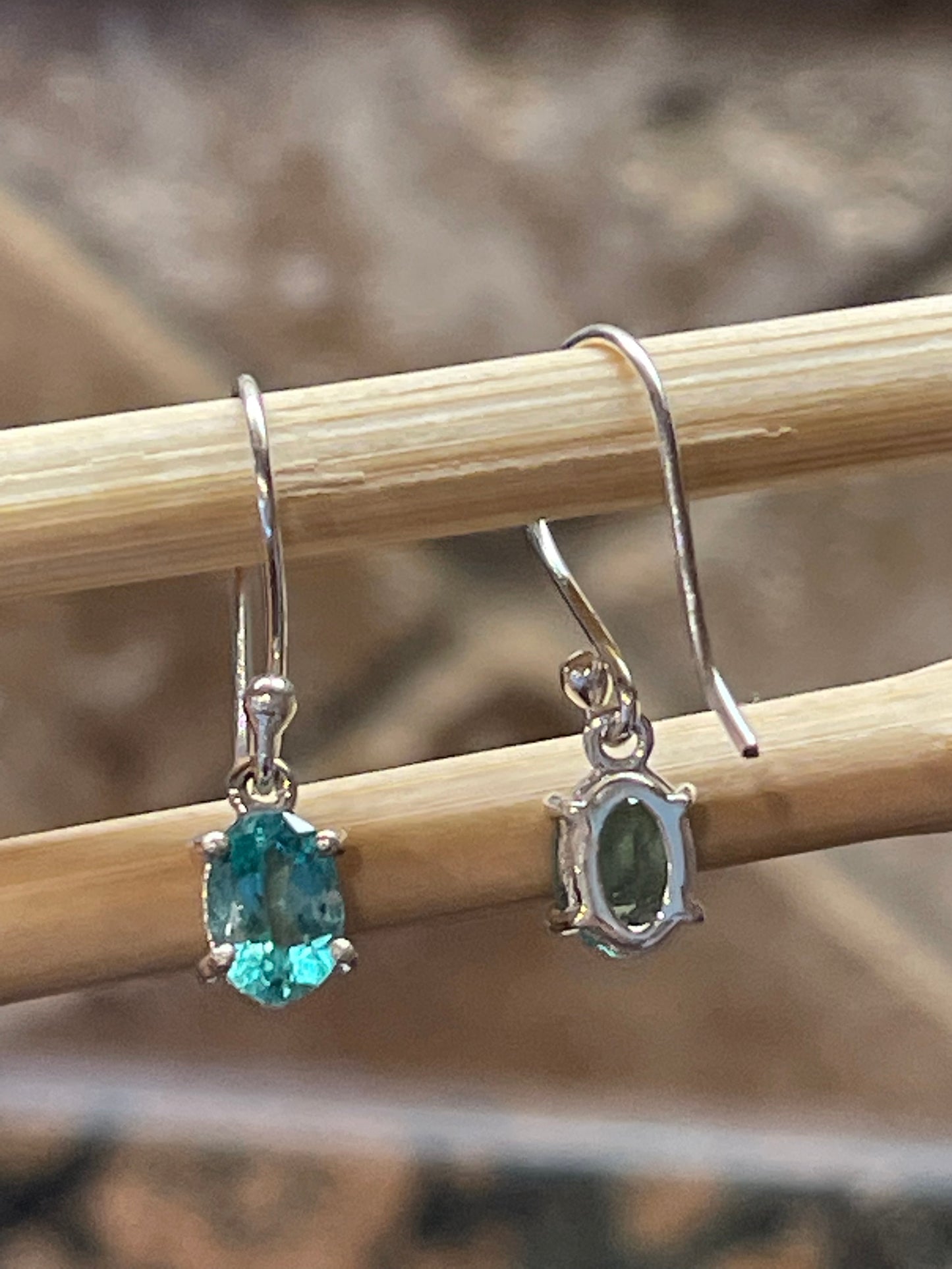 Genuine Neon Blue Apatite 925 Solid Sterling Silver Earrings 20mm - Natural Rocks by Kala