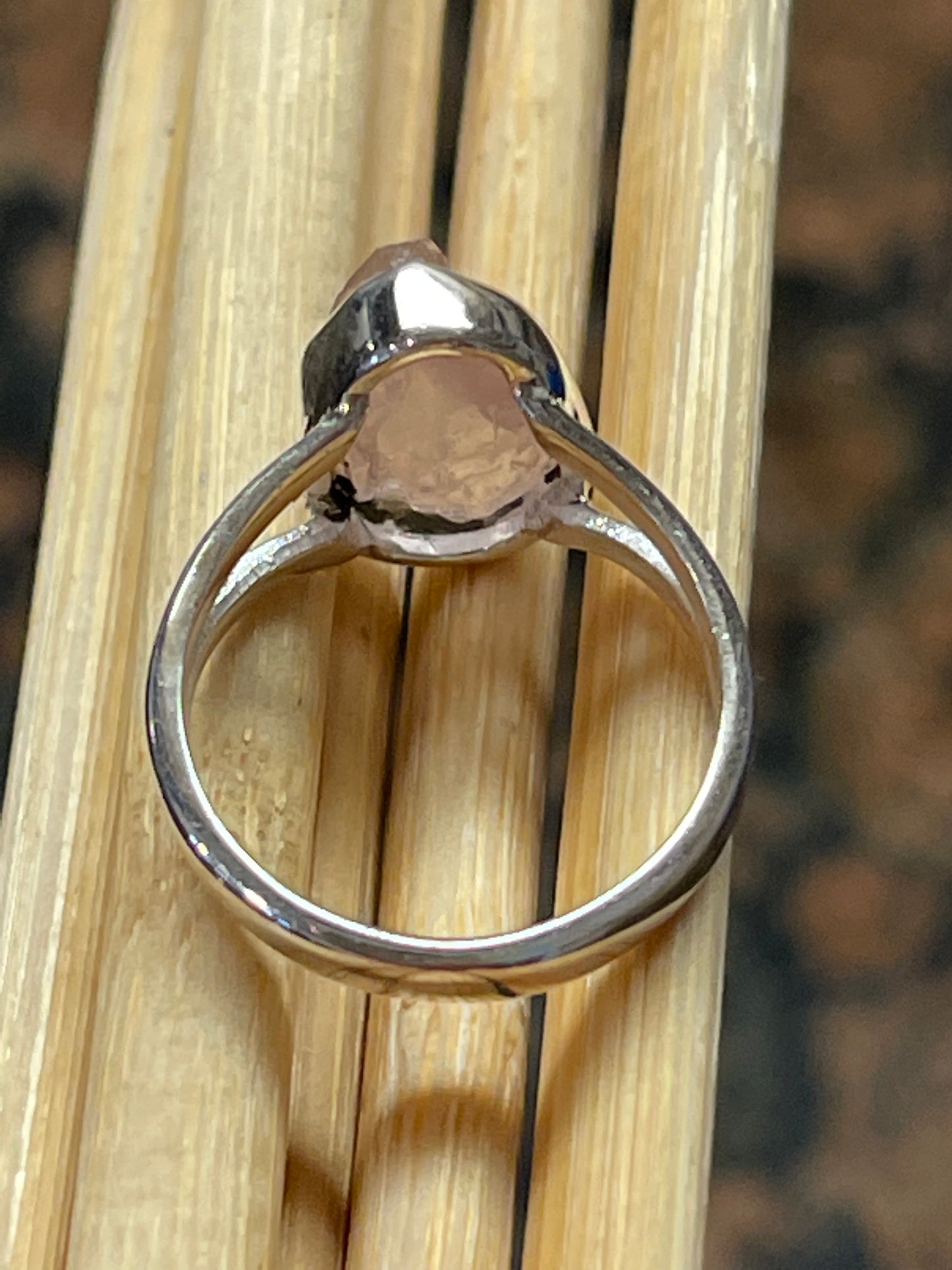 Natural Raw Pink Rose Quartz 925 Soild Sterling Silver Ring Size 5.75 - Natural Rocks by Kala