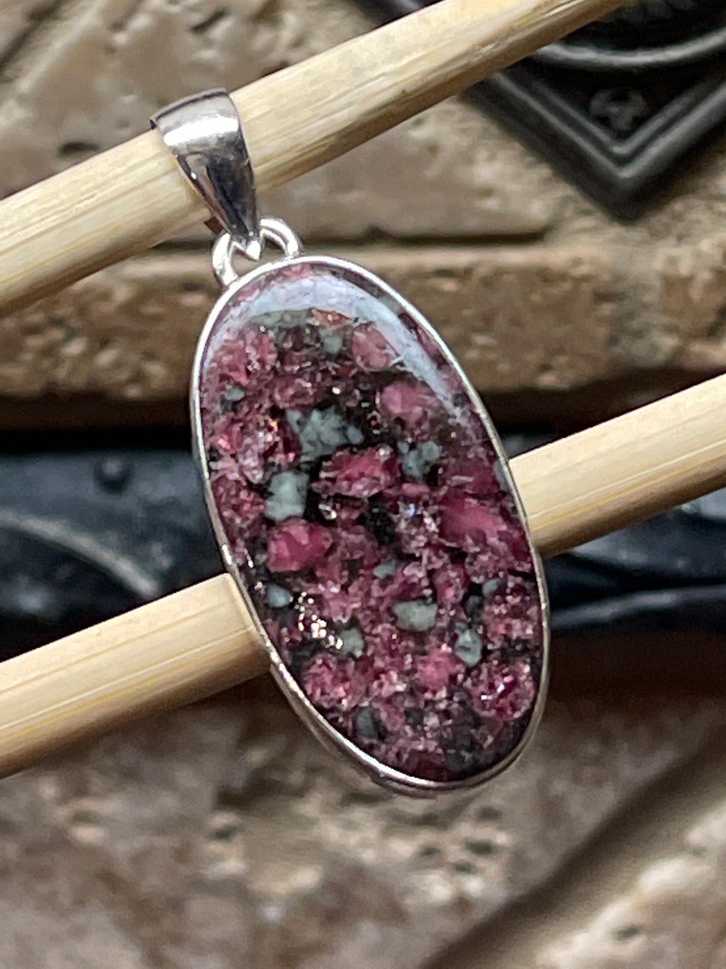 Natural Eudialyte 925 Sterling Silver Pendant 40mm - Natural Rocks by Kala
