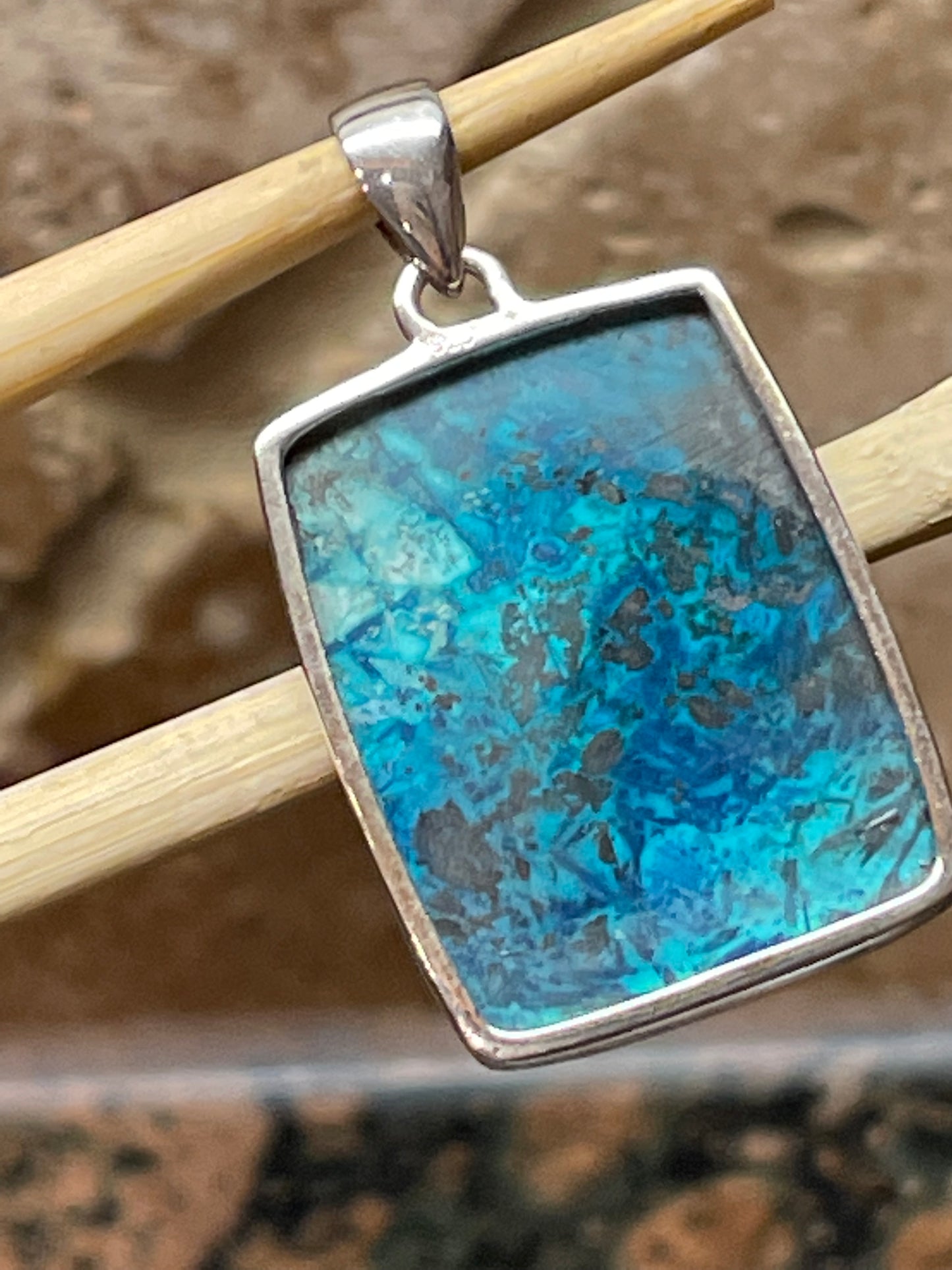 Natural Malachite in Azurite 925 Solid Sterling Silver Pendant 40mm - Natural Rocks by Kala