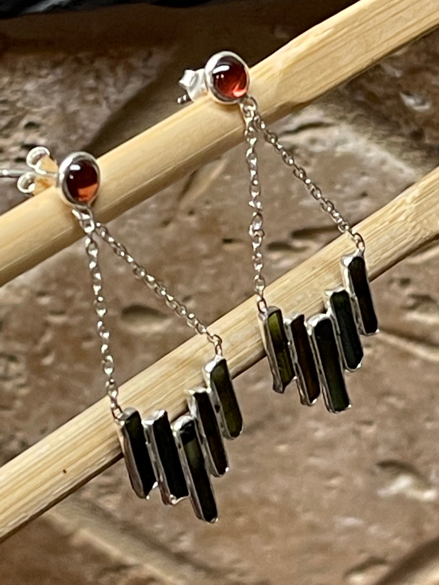 Natural Green Tourmaline 925 Solid Sterling Silver Earrings 35mm - Natural Rocks by Kala