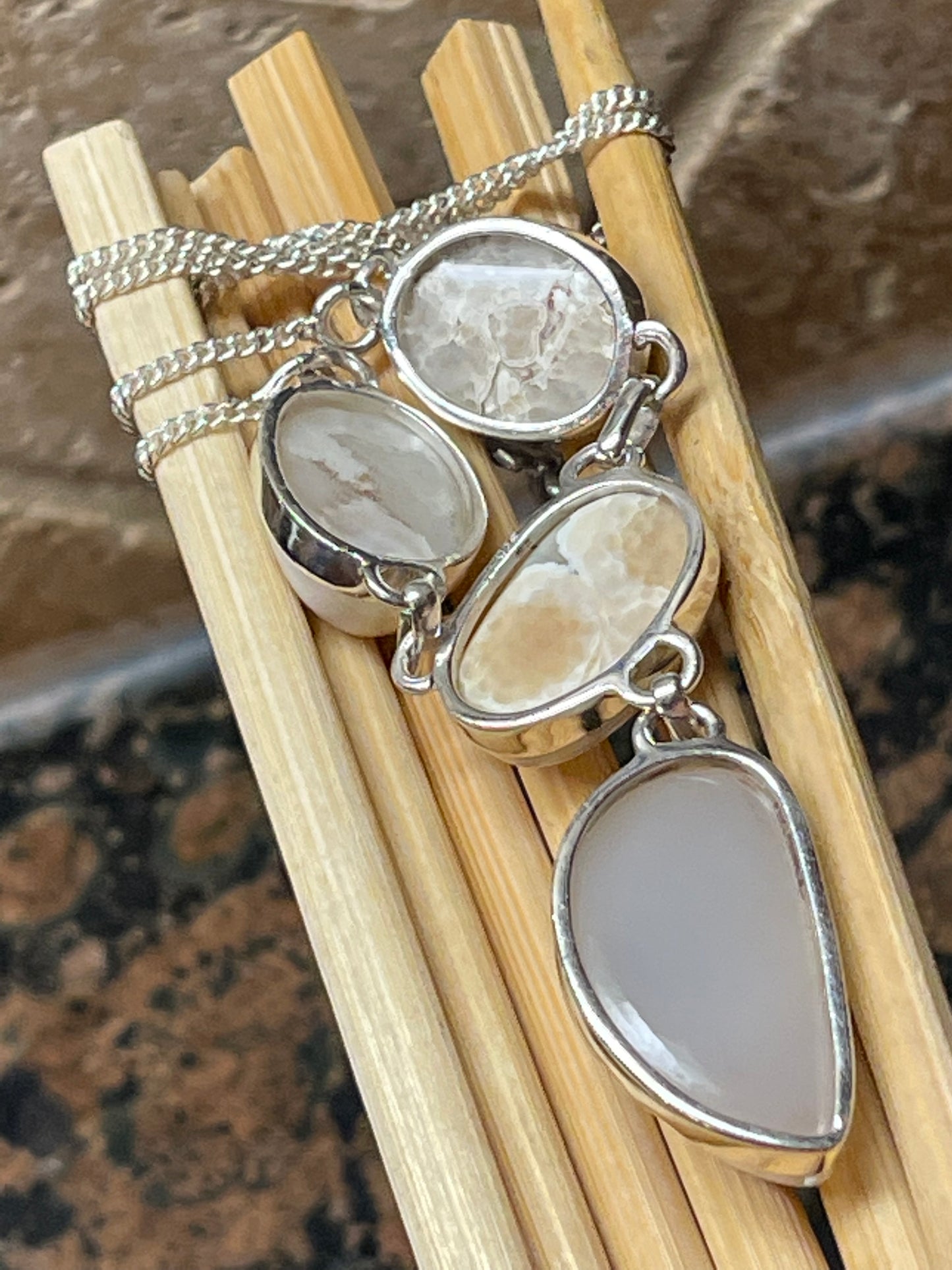 Natural Pearl Window Druzy 925 Solid Sterling Silver Cluster Necklace 18" - Natural Rocks by Kala