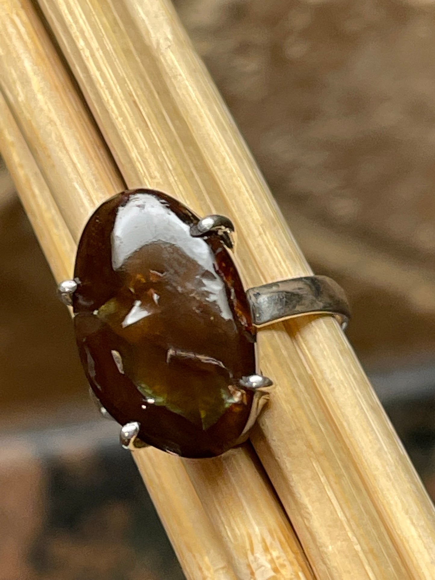 Genuine Mexican Fire Agate 925 Solid Sterling Silver Ring Size 6, 7, 8 - Natural Rocks by Kala