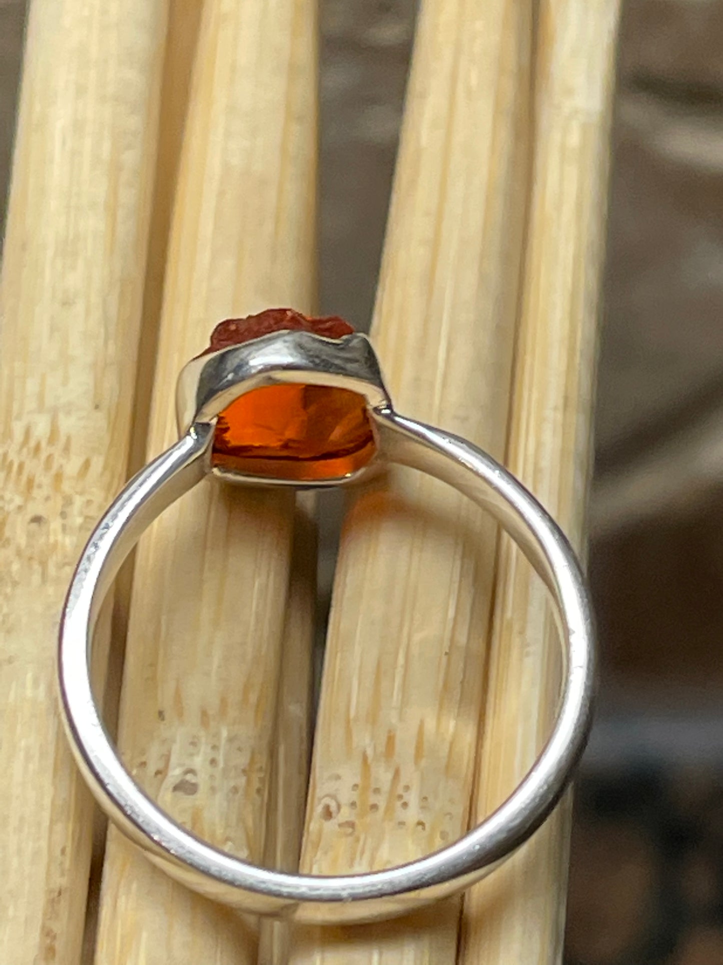 Genuine Mexican Fire Opal 925 Solid Sterling Silver Ring Size 8 - Natural Rocks by Kala