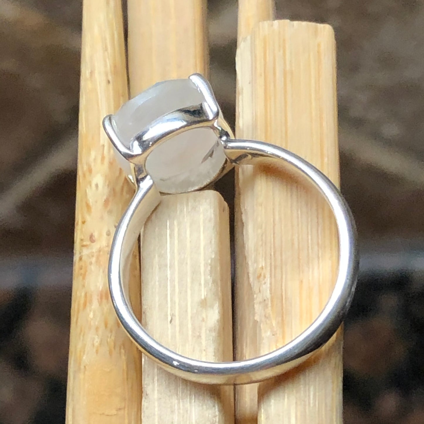 Natural Rainbow Moonstone 925 Sterling Silver Ring Size 6, 8, 9 - Natural Rocks by Kala