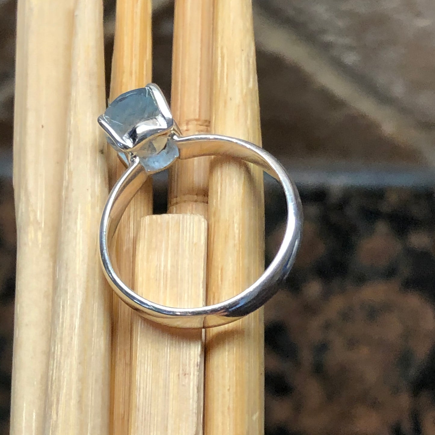 Natural 2ct Blue Aquamarine 925 Solid Sterling Silver Ring Size 6.75, 9 - Natural Rocks by Kala