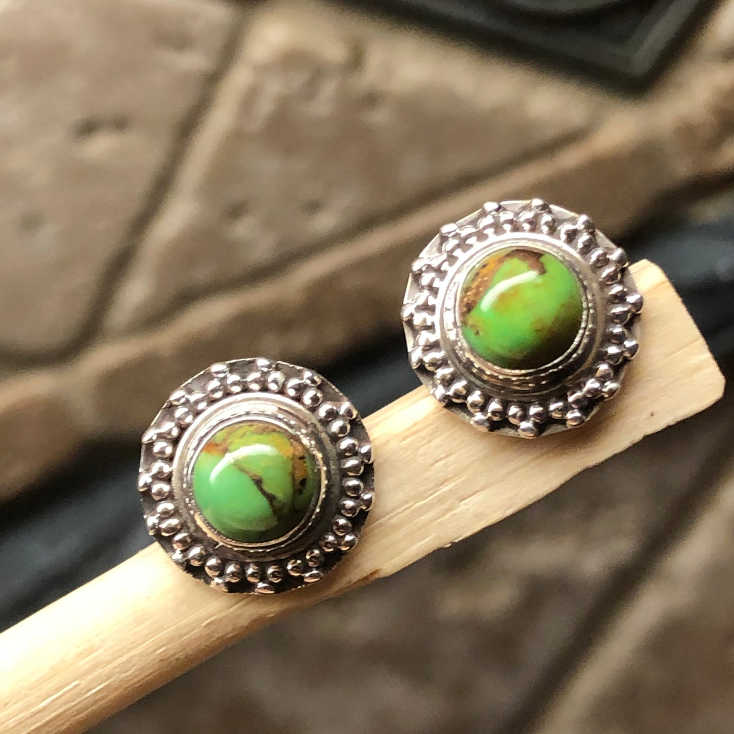 Natural Green Copper Turquoise 925 Solid Sterling Silver Earrings 10mm - Natural Rocks by Kala