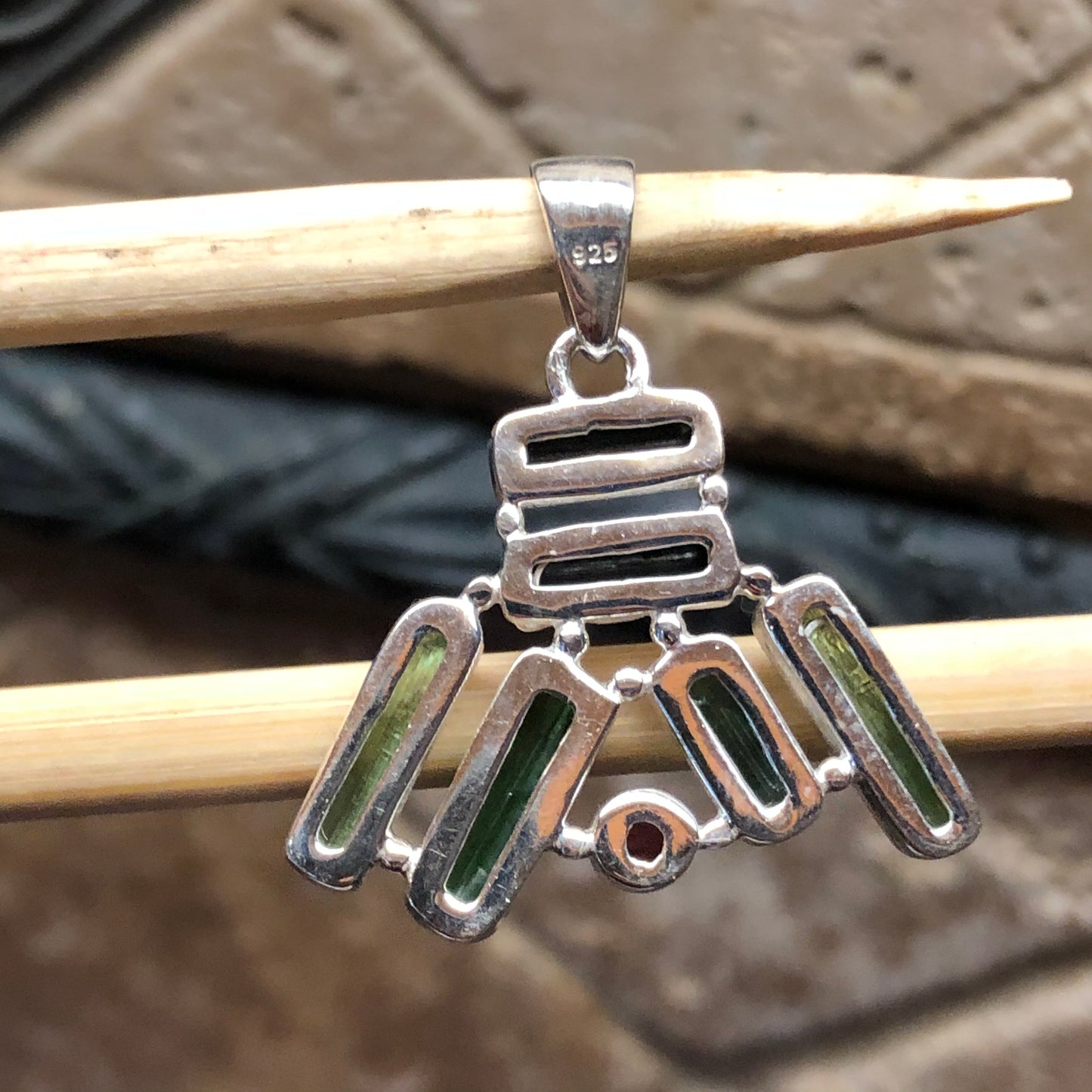 Natural Green Tourmaline, Rubellite Tourmaline 925 Solid Sterling Silver Pendant 40mm - Natural Rocks by Kala