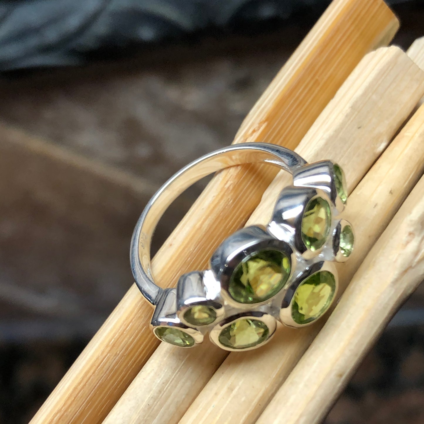 Natural 4ct Peridot 925 Solid Sterling Silver Wedding Ring Size 6, 7, 8, 9 - Natural Rocks by Kala