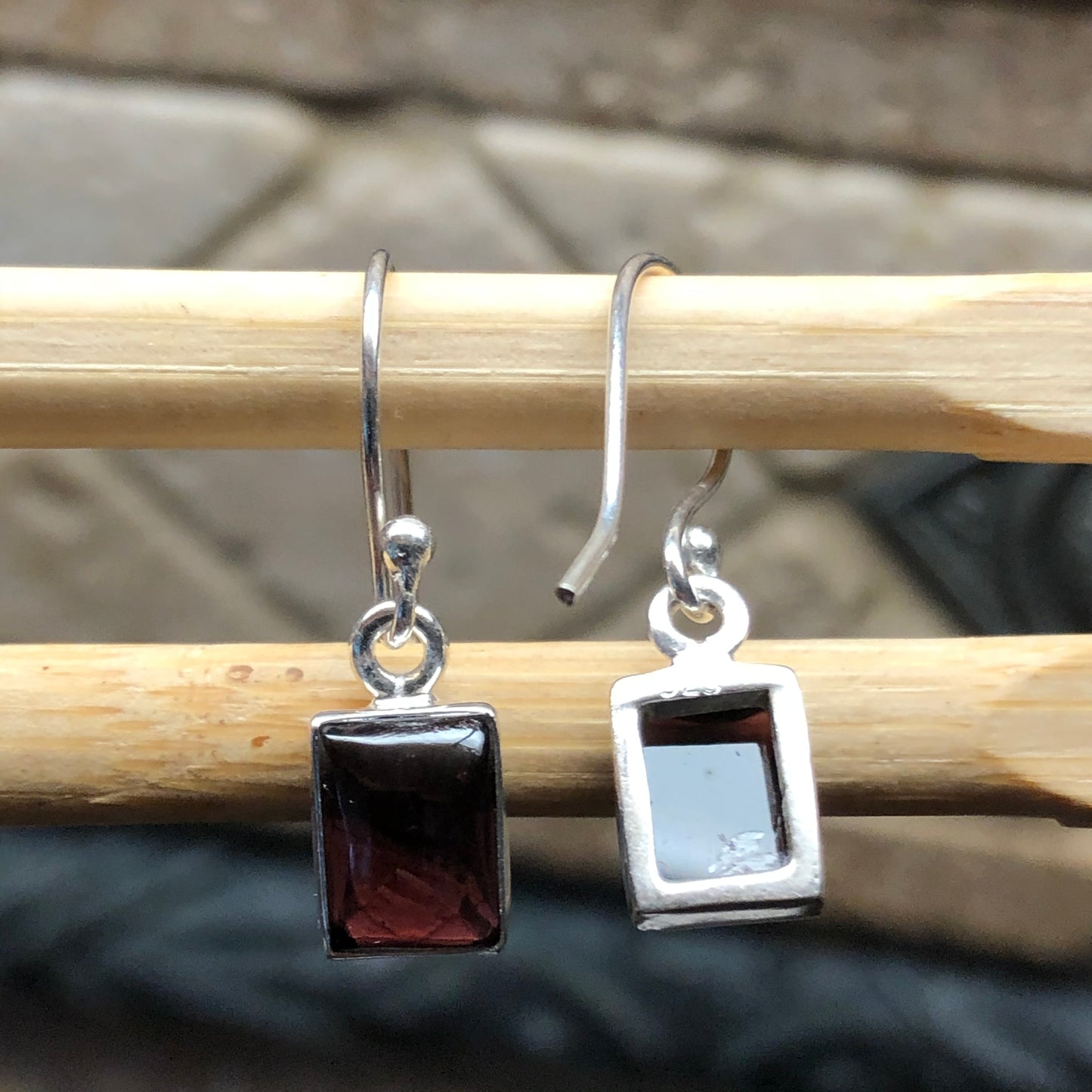 Natural Cabochan Garnet 925 Solid Sterling Silver Earrings 25mm - Natural Rocks by Kala