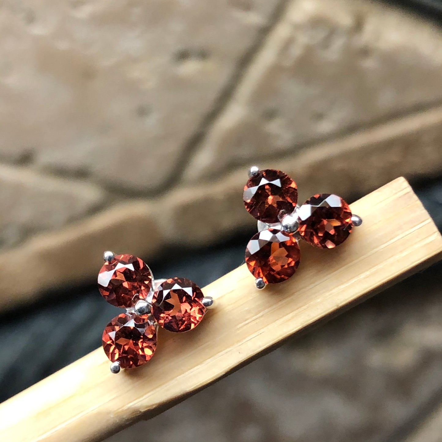 Natural 2ct Pyrope Garnet 925 Solid Sterling Silver Earrings 7mm - Natural Rocks by Kala