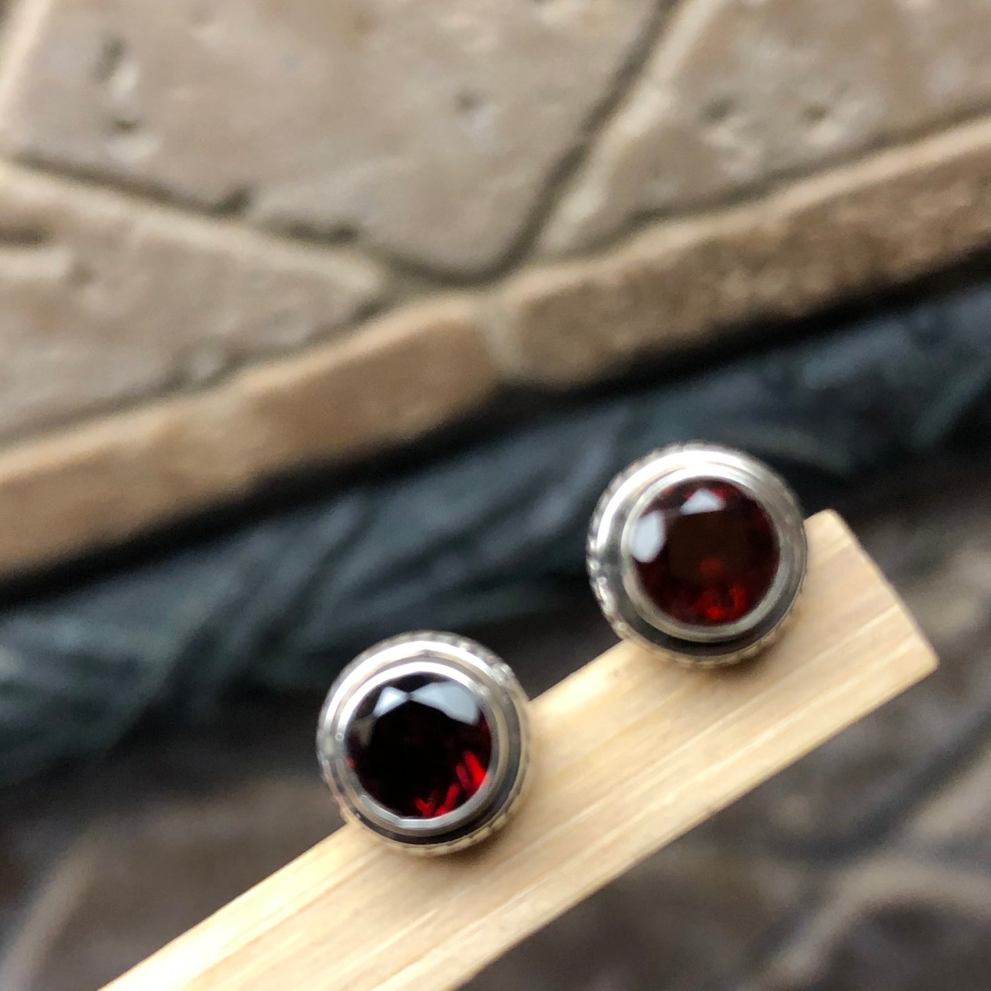 Natural 2ct Pyrope Garnet 925 Solid Sterling Silver Earrings 8mm - Natural Rocks by Kala