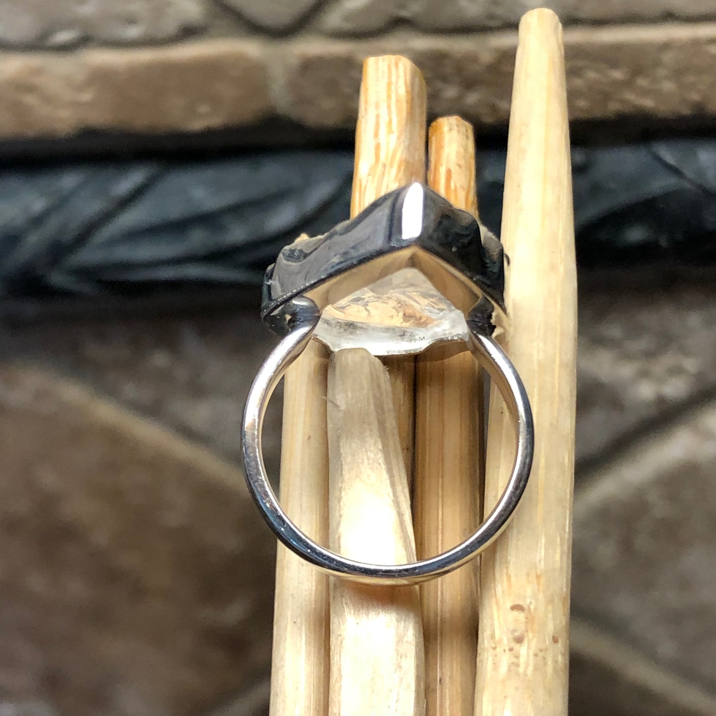 Natural Lemurian Crystal Quartz 925 Solid Sterling Silver Ring Size 7.75 - Natural Rocks by Kala