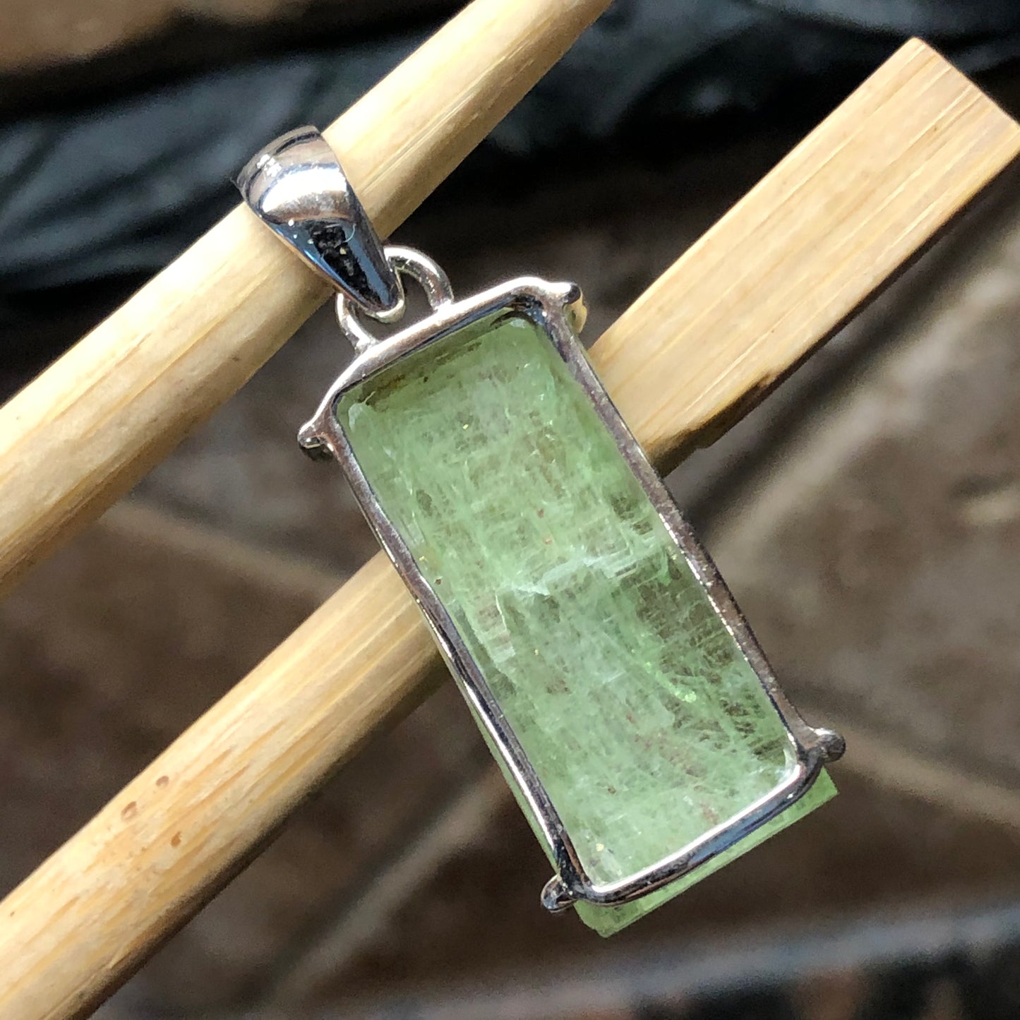 Natural Green Kyanite 925 Solid Sterling Silver Pendant 35mm - Natural Rocks by Kala